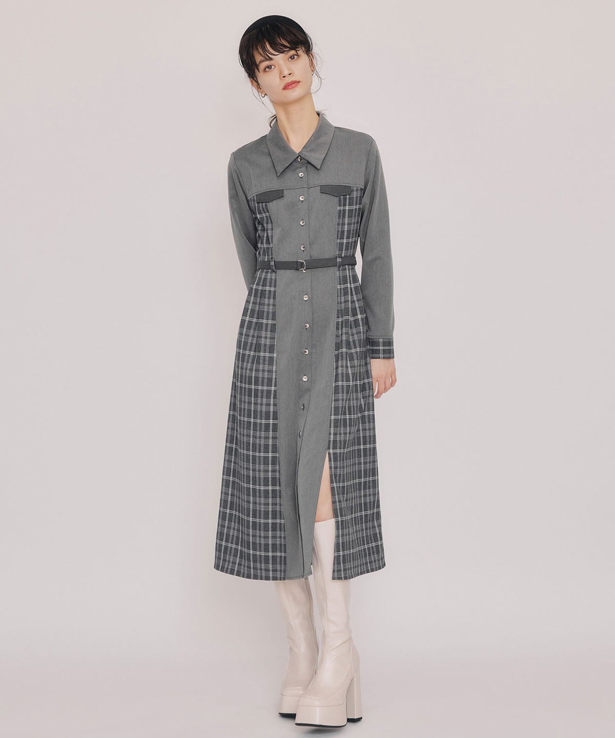 チェックパネルロングワンピース