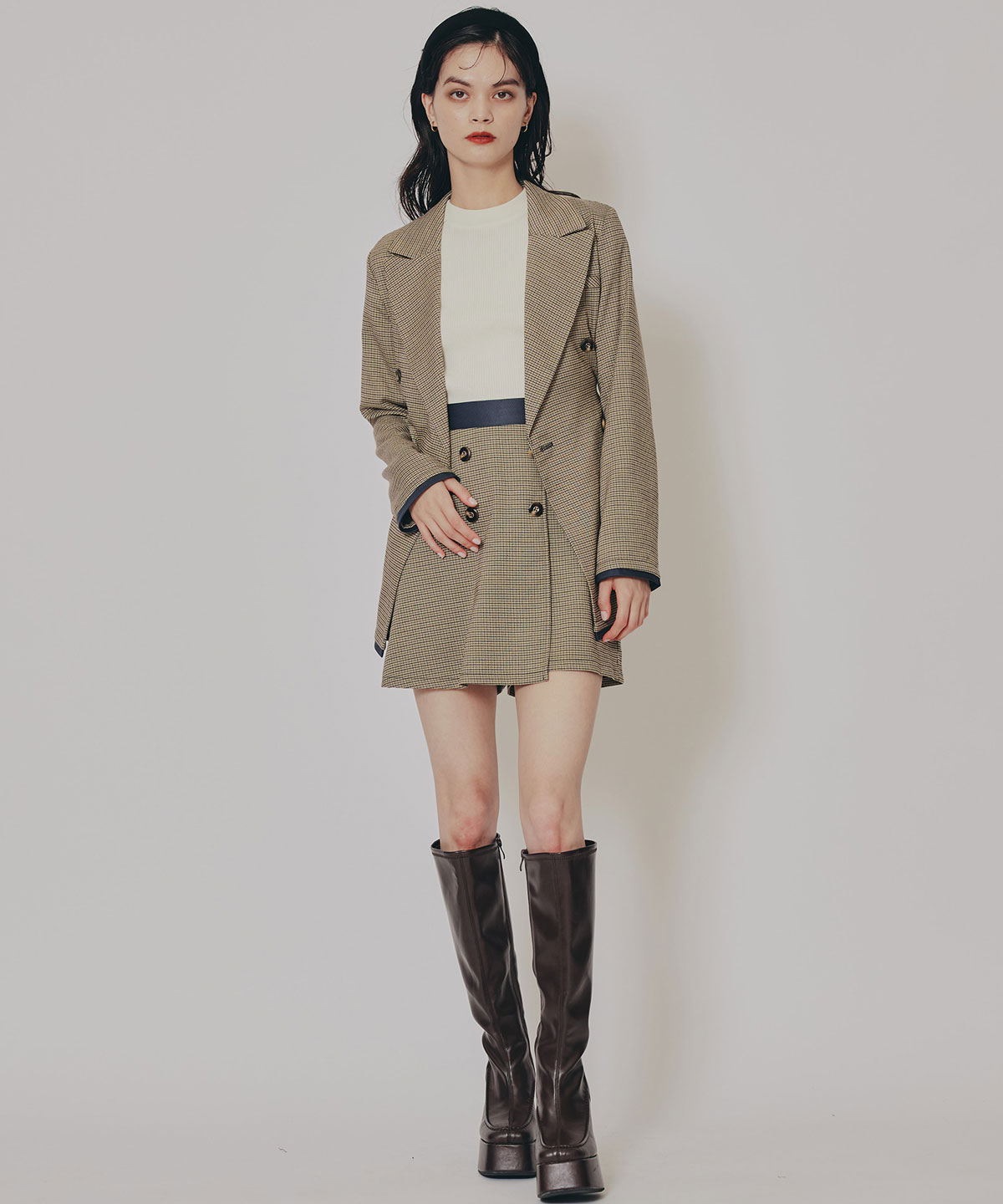 【セットアップ可能】グレンチェックダブルジャケット