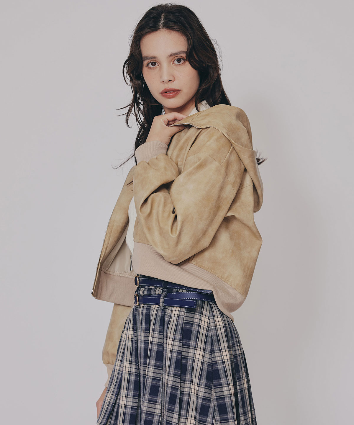 ヴィンテージライクレザーフーディブルゾン