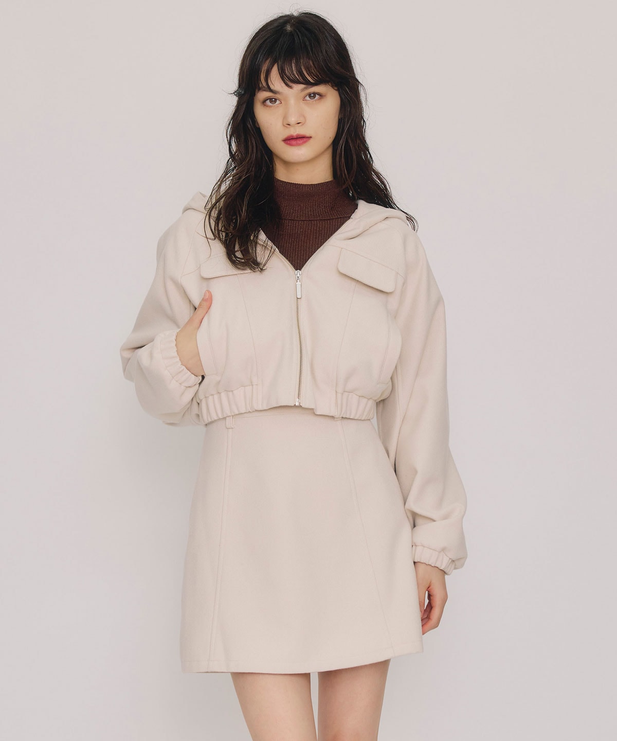 【セットアップ可能】ビッグスリーブフードショートブルゾン