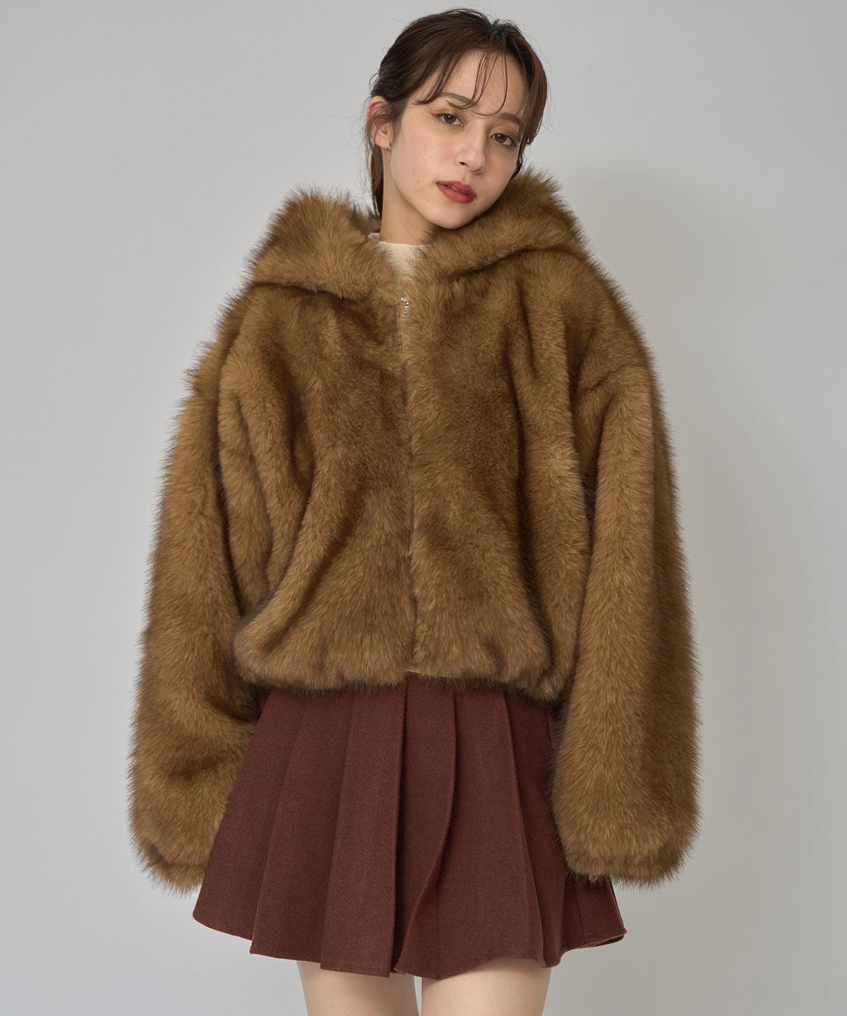 フォックスファーライクフーディショートジャケット