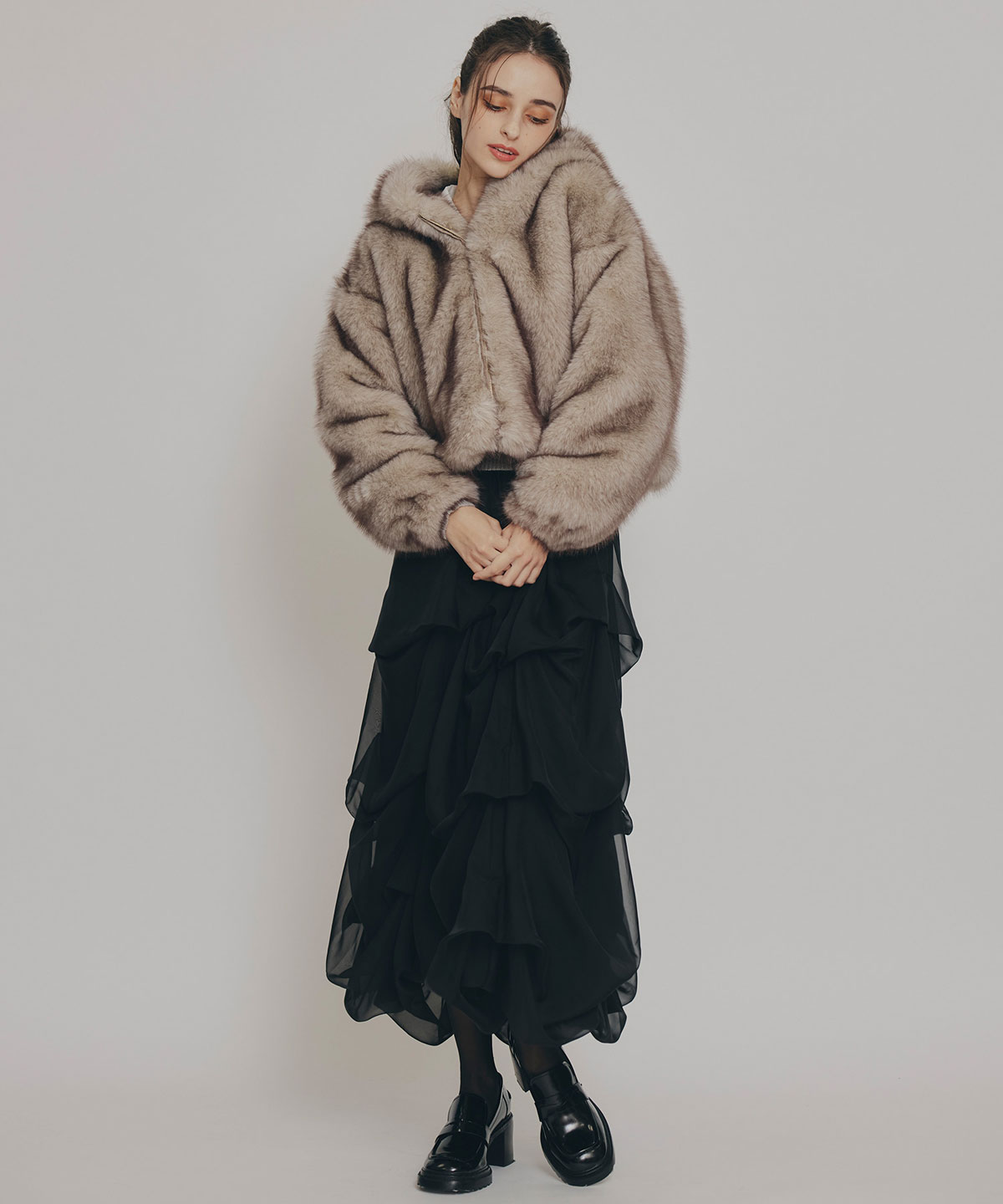 フォックスファーライクフーディショートジャケット