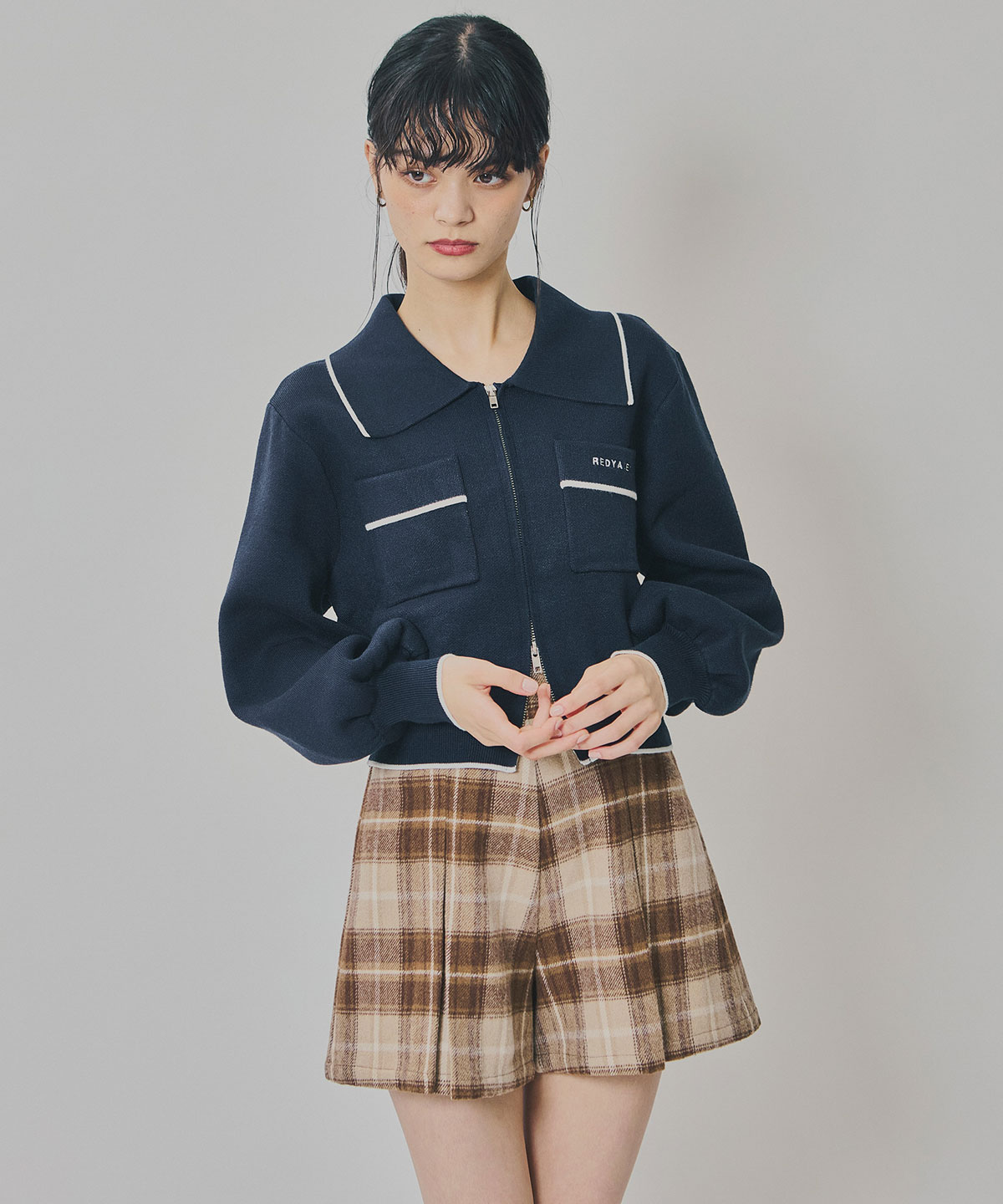 バイカラーラインZIPニットジャケット