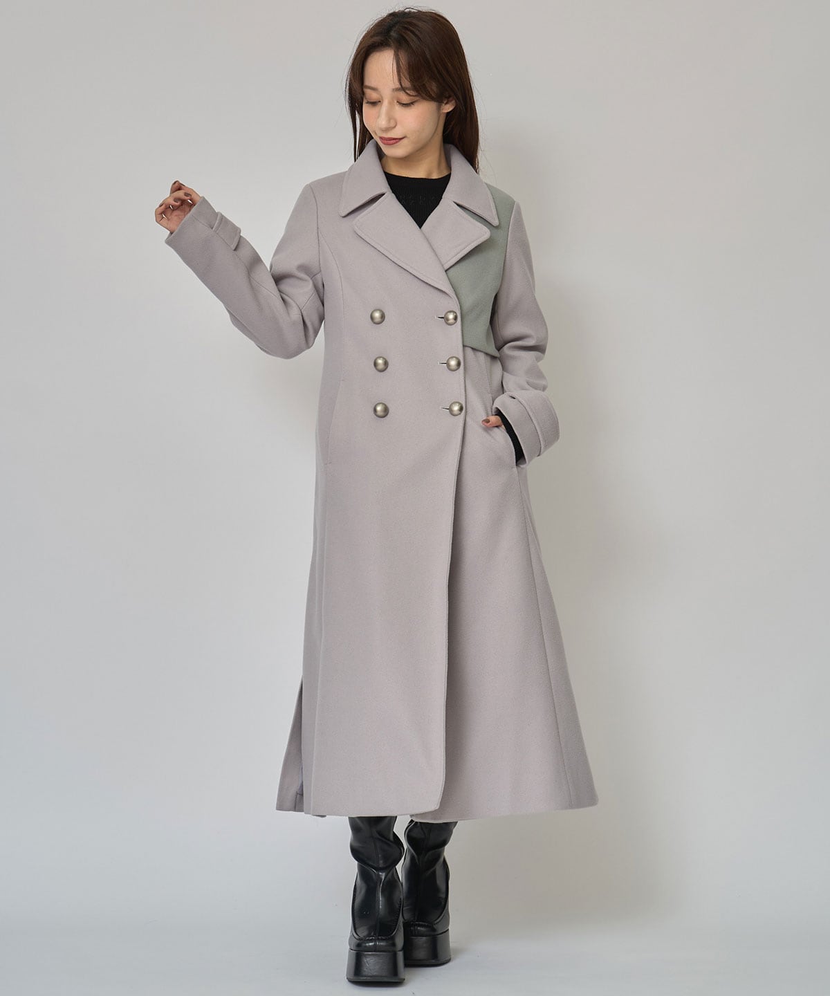 バイカラースリムチェスターコート