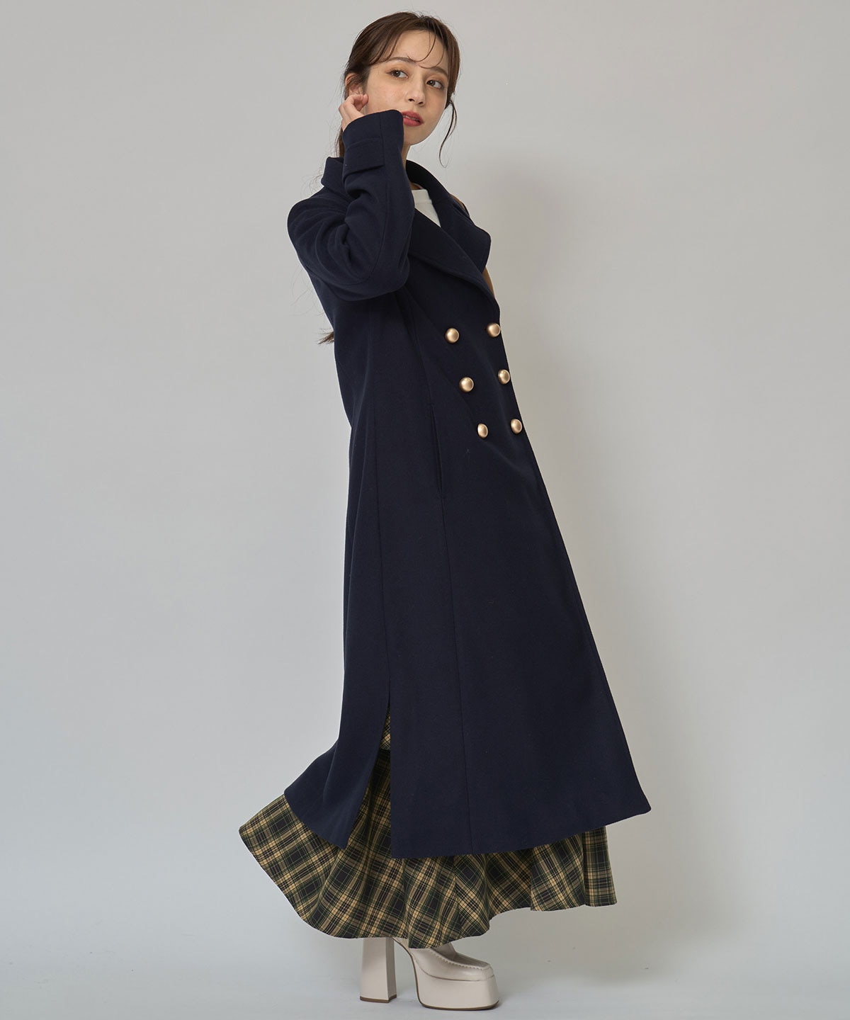 バイカラースリムチェスターコート