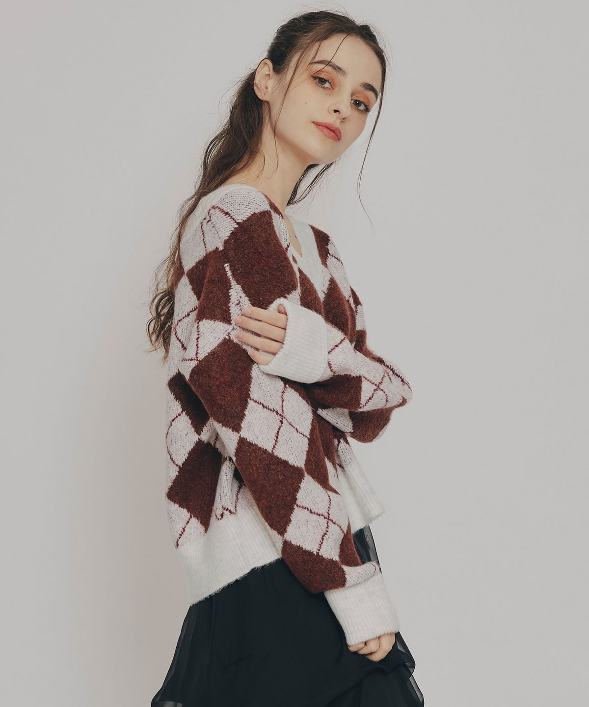 アーガイルVネックニットプルオーバー