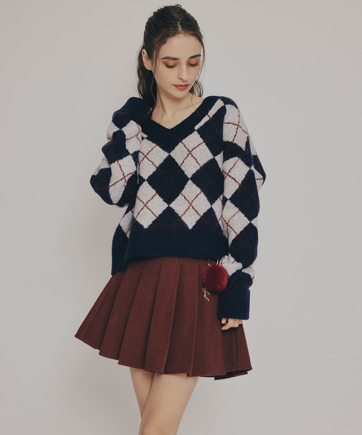 アーガイルVネックニットプルオーバー