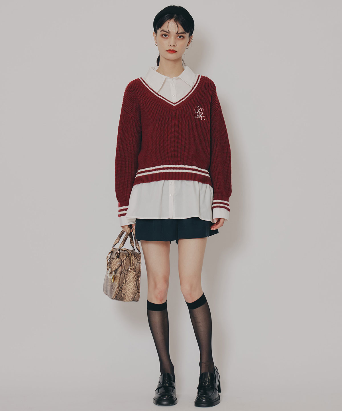 レイヤードシャツドッキングニットプルオーバー