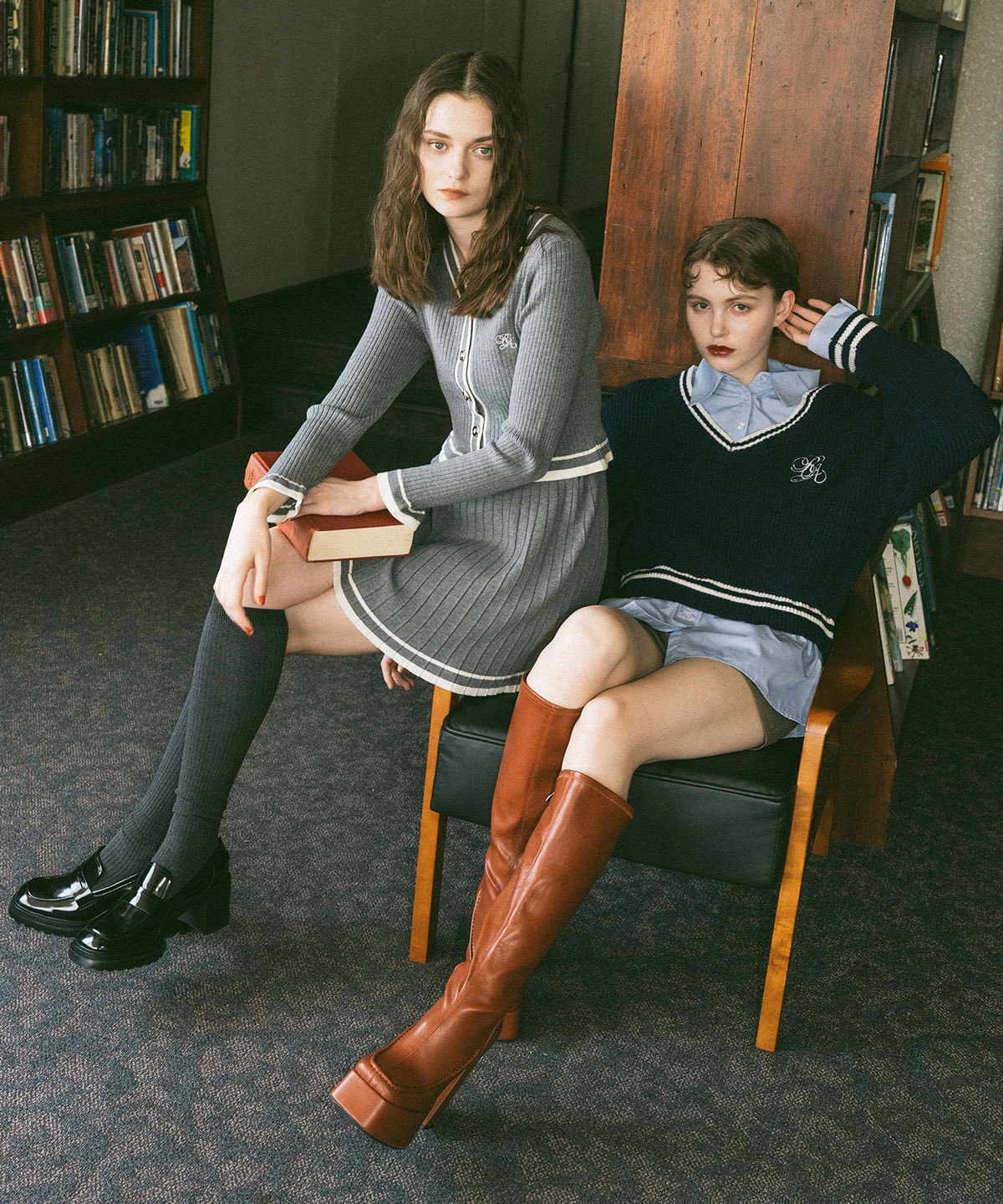 レイヤードシャツドッキングニットプルオーバー