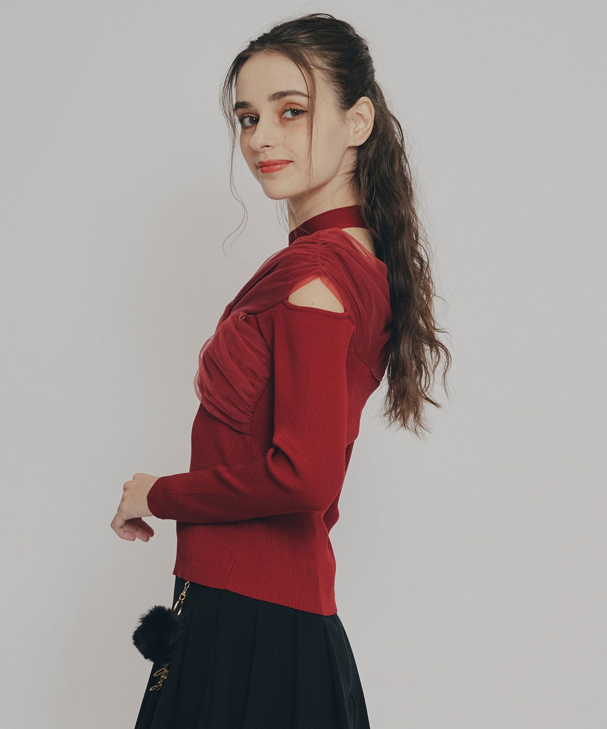 チョーカークロスチュールニットトップス