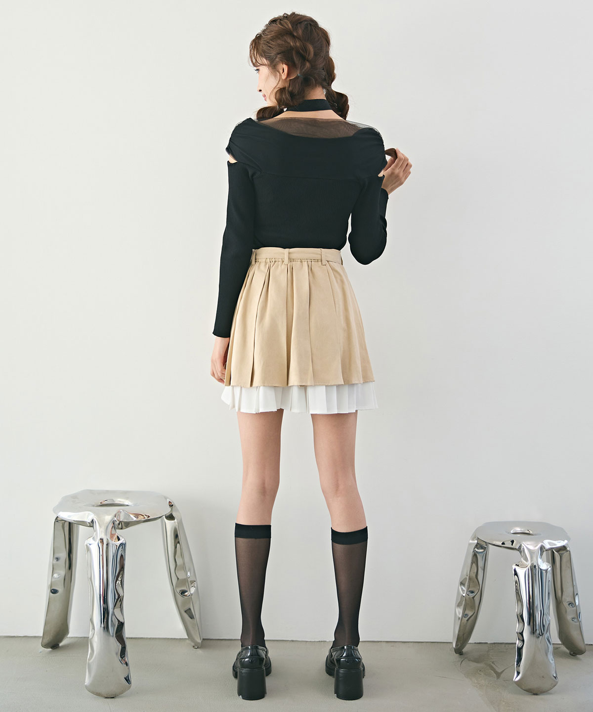 チョーカークロスチュールニットトップス