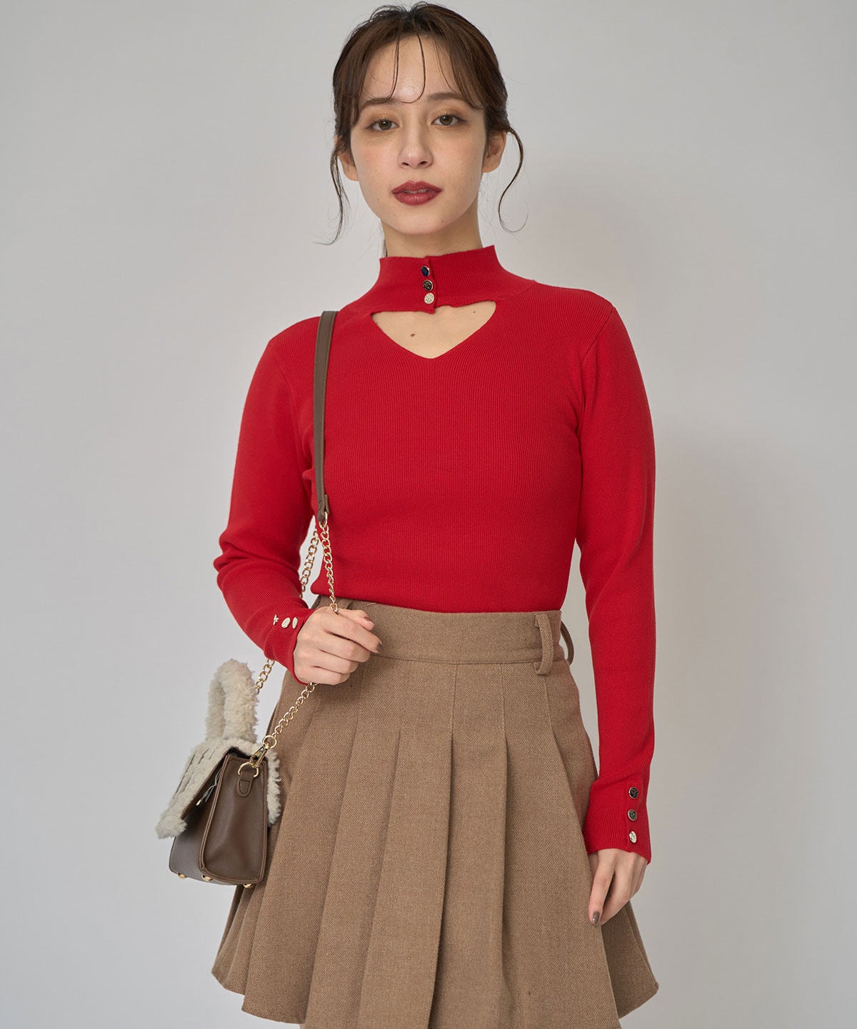 2WAYハイネックボタンニットトップス