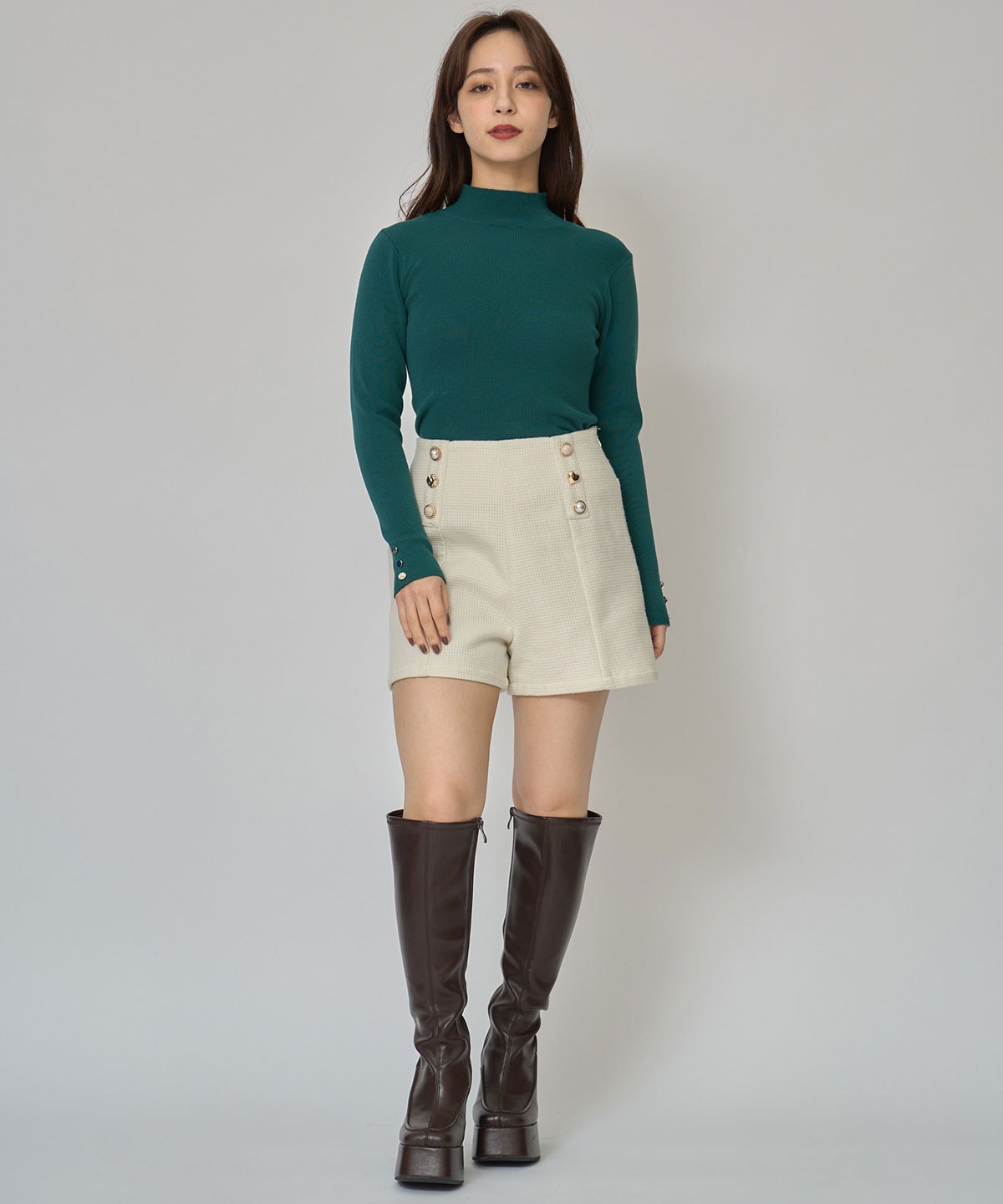 2WAYハイネックボタンニットトップス