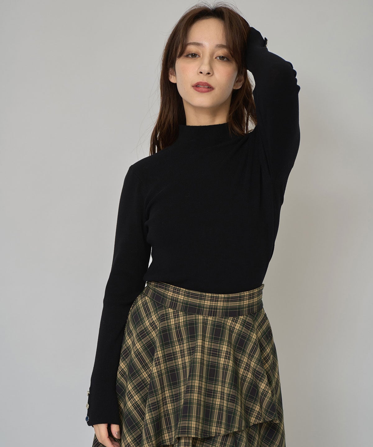 2WAYハイネックボタンニットトップス