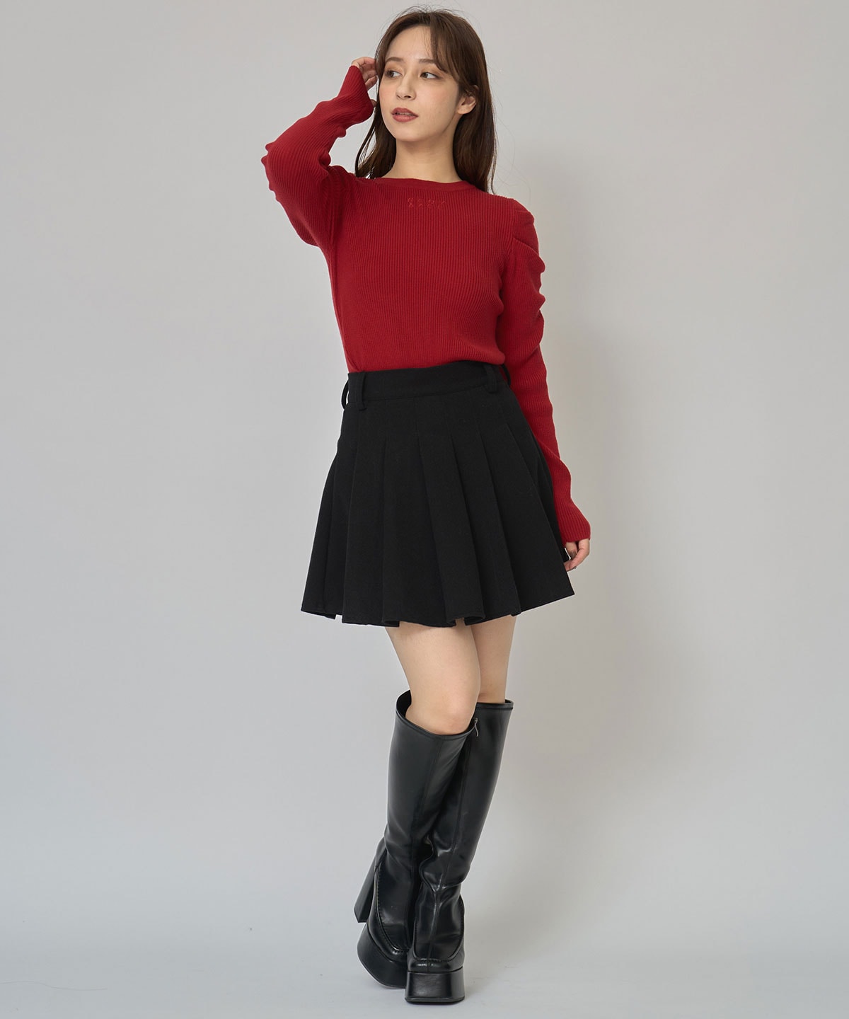 パワショルロゴリブニットトップス