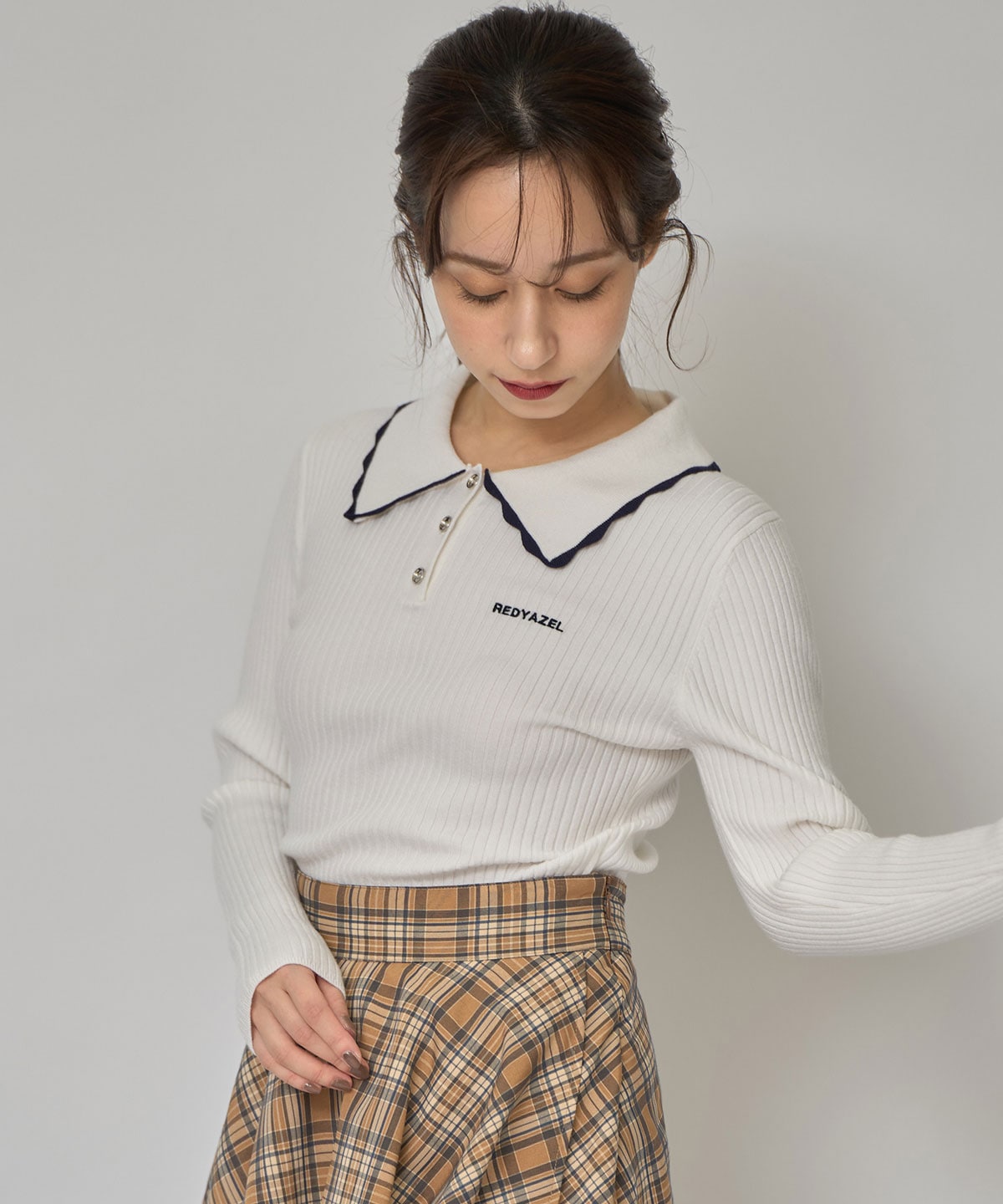 スカラカラーポロニットプルオーバー