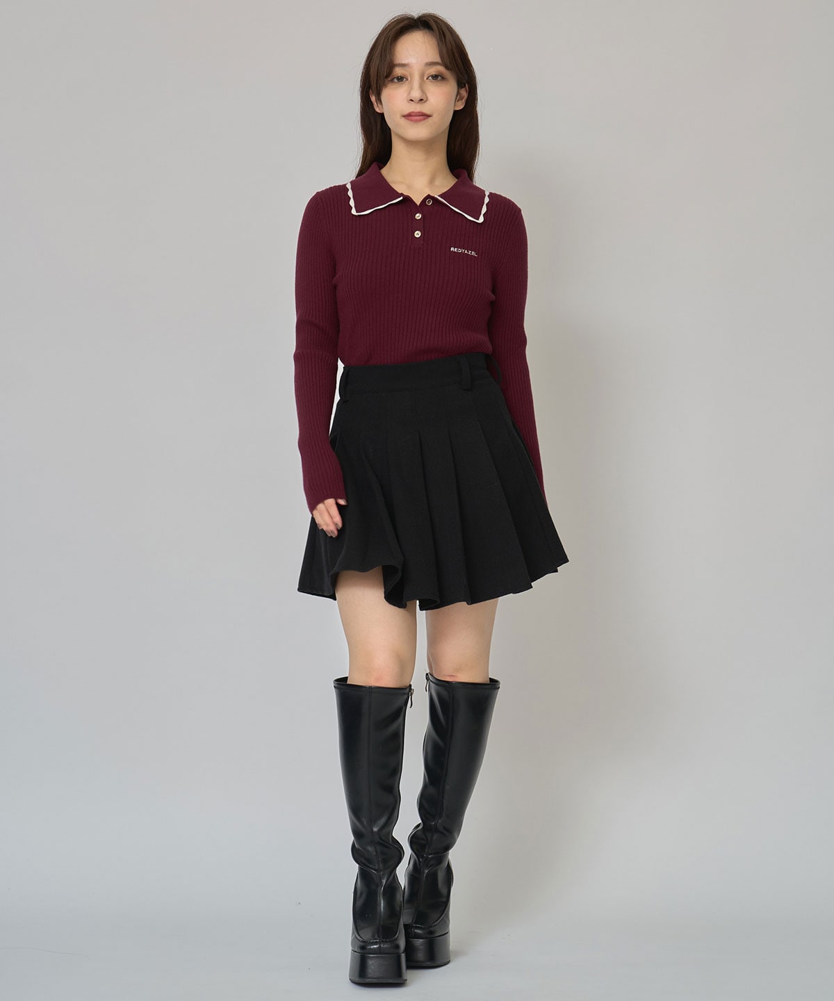 スカラカラーポロニットプルオーバー