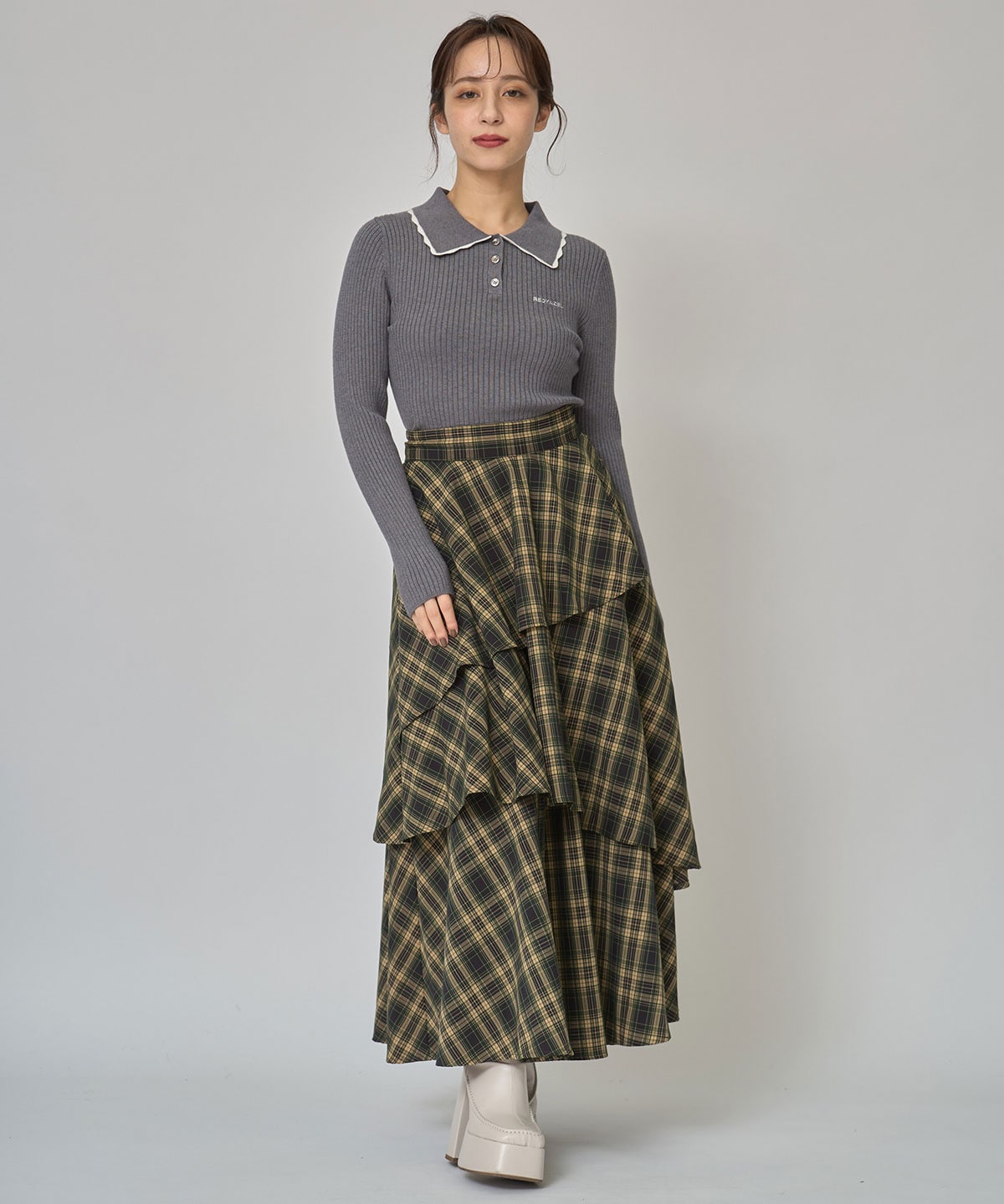 スカラカラーポロニットプルオーバー