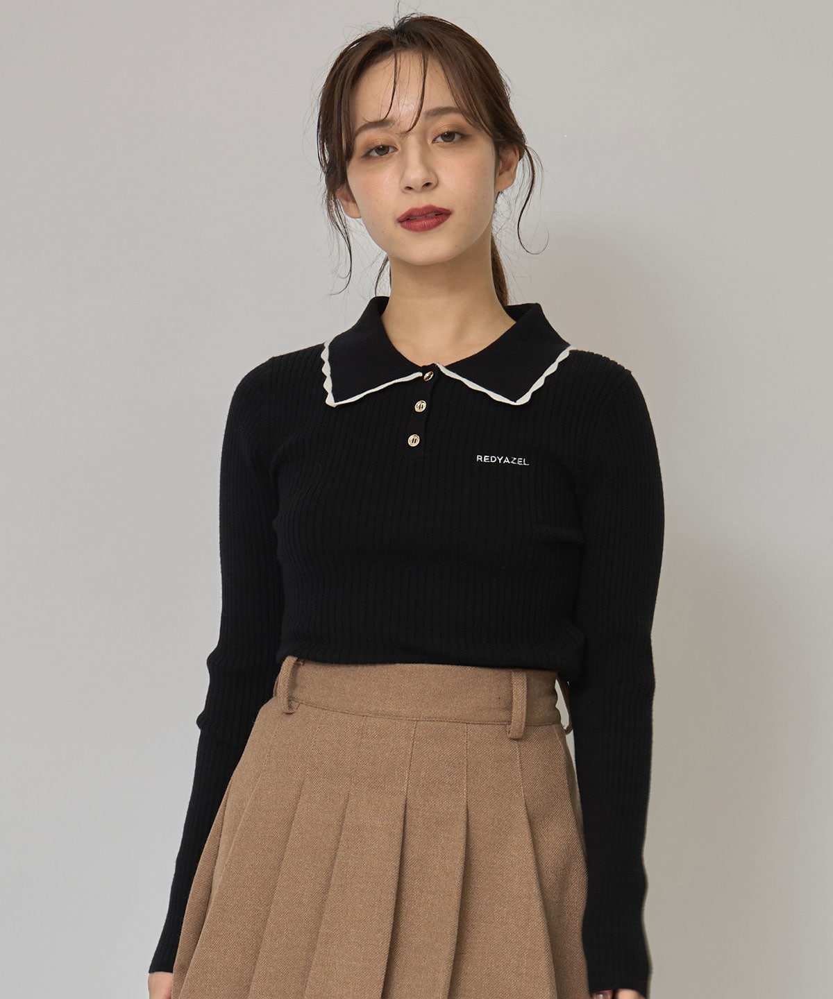 スカラカラーポロニットプルオーバー