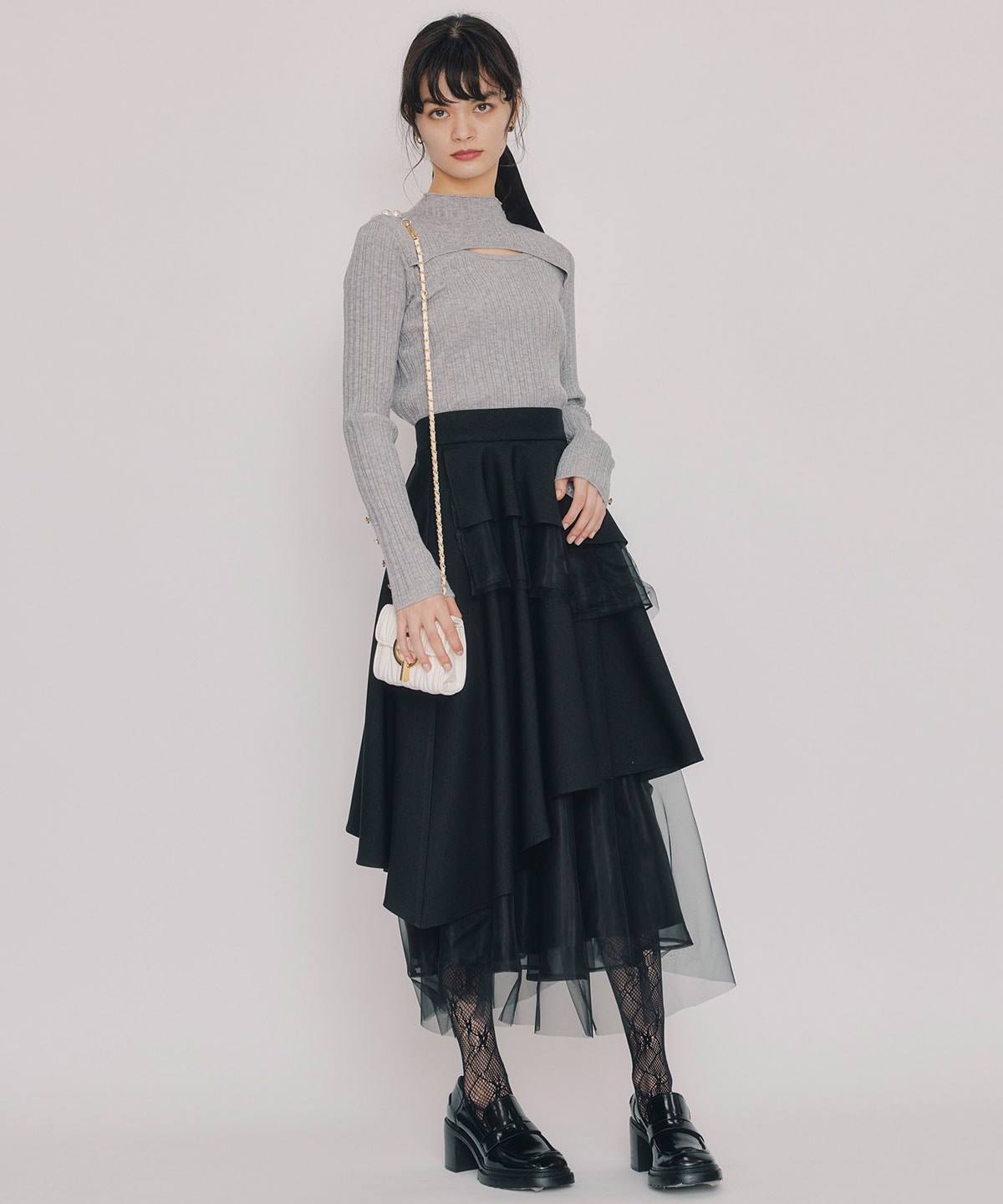 レイヤードデザインランダムリブニットプルオーバー