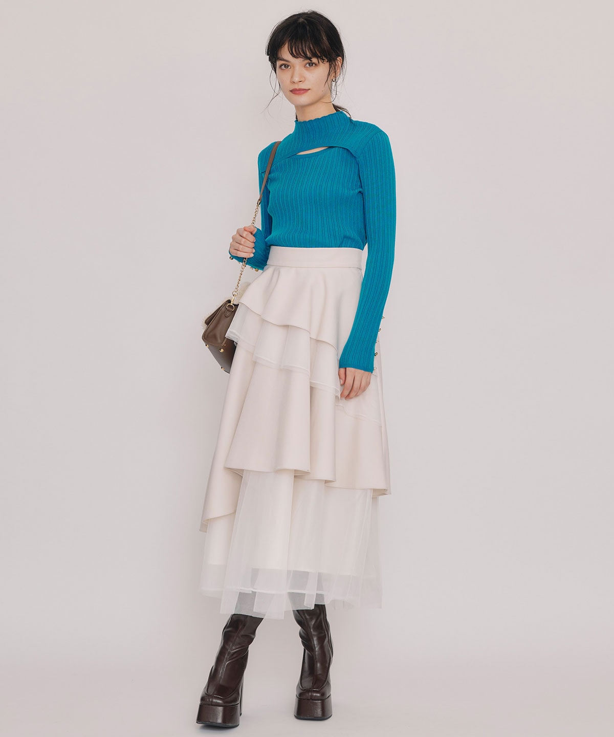 レイヤードデザインランダムリブニットプルオーバー