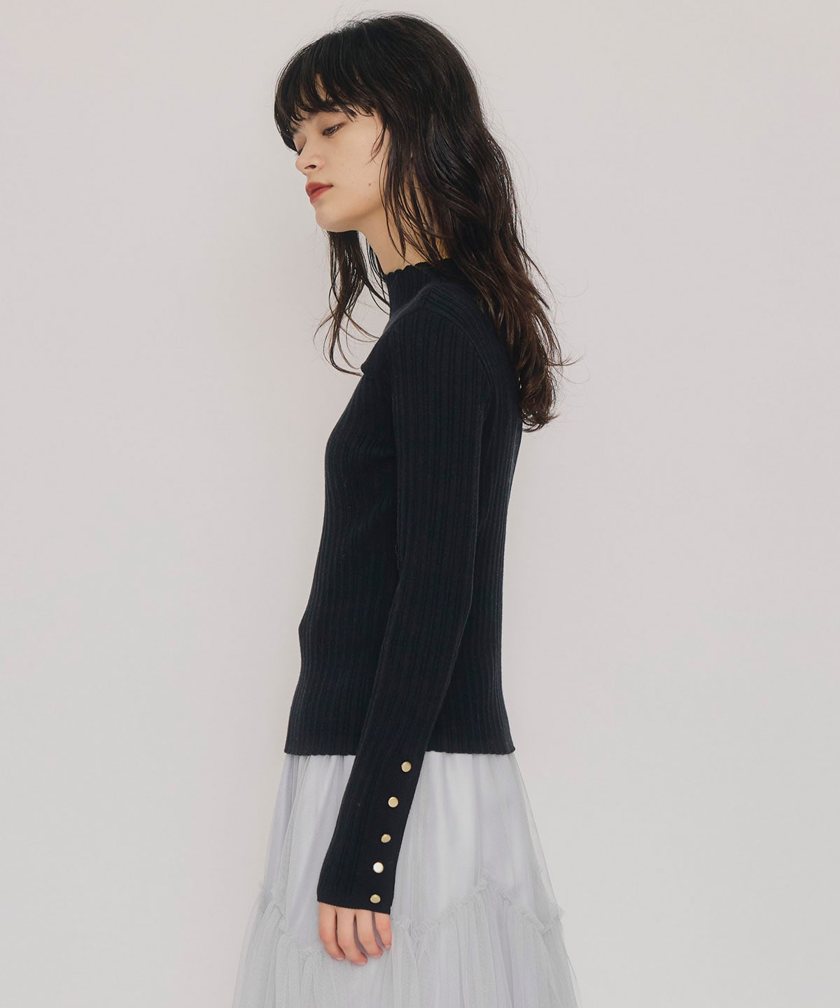 レイヤードデザインランダムリブニットプルオーバー