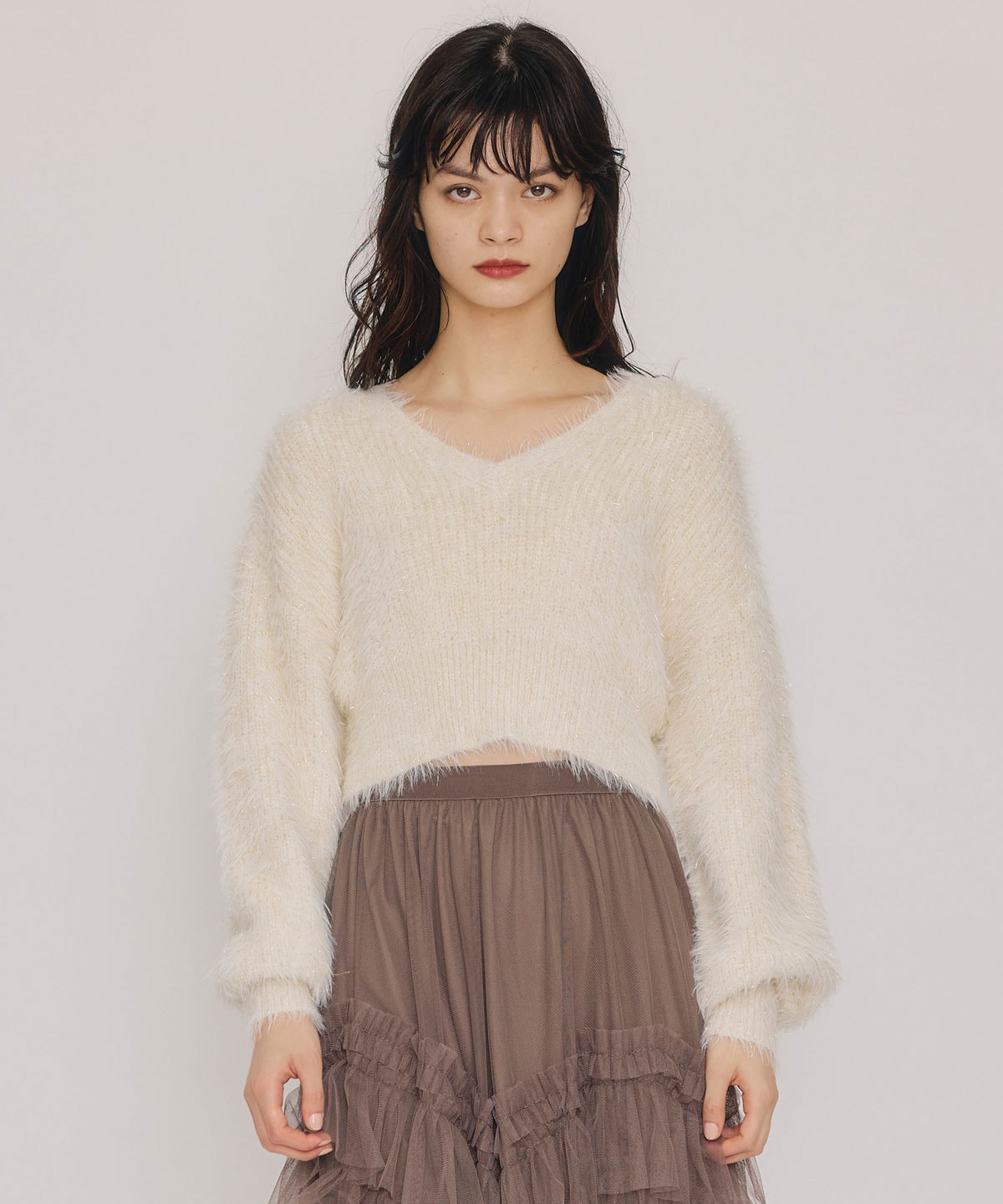 ラメシャギーニットプルオーバー