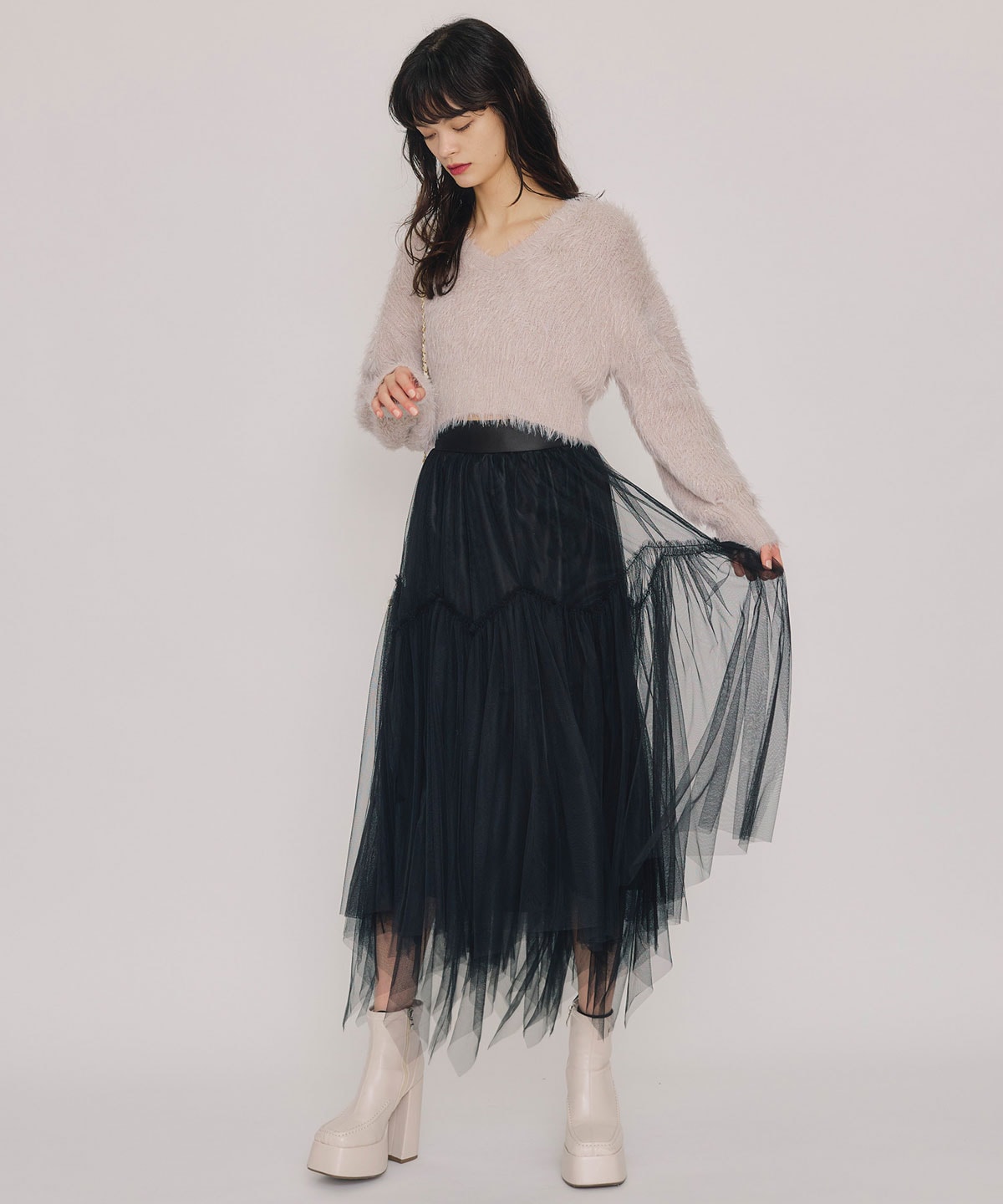 ラメシャギーニットプルオーバー