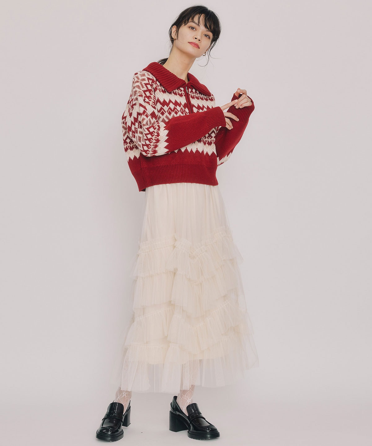 ビジューノルディックデザインニットプルオーバー