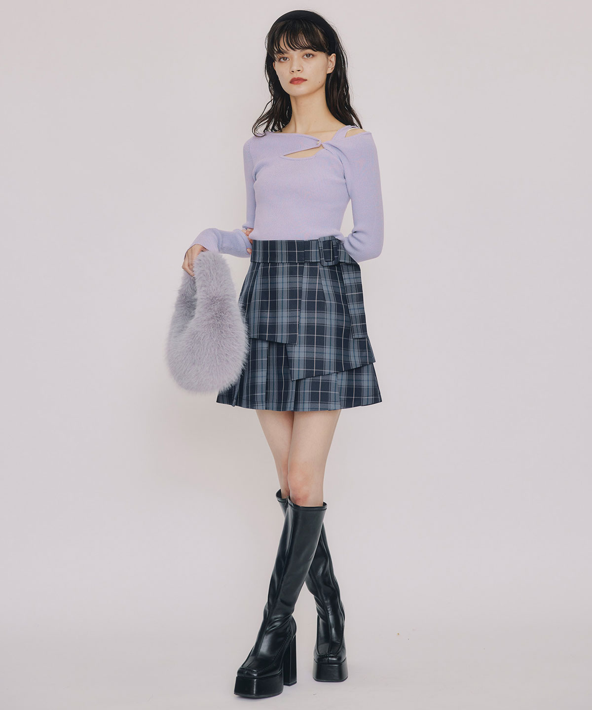 アシンメトリーレイヤードライクニットプルオーバー