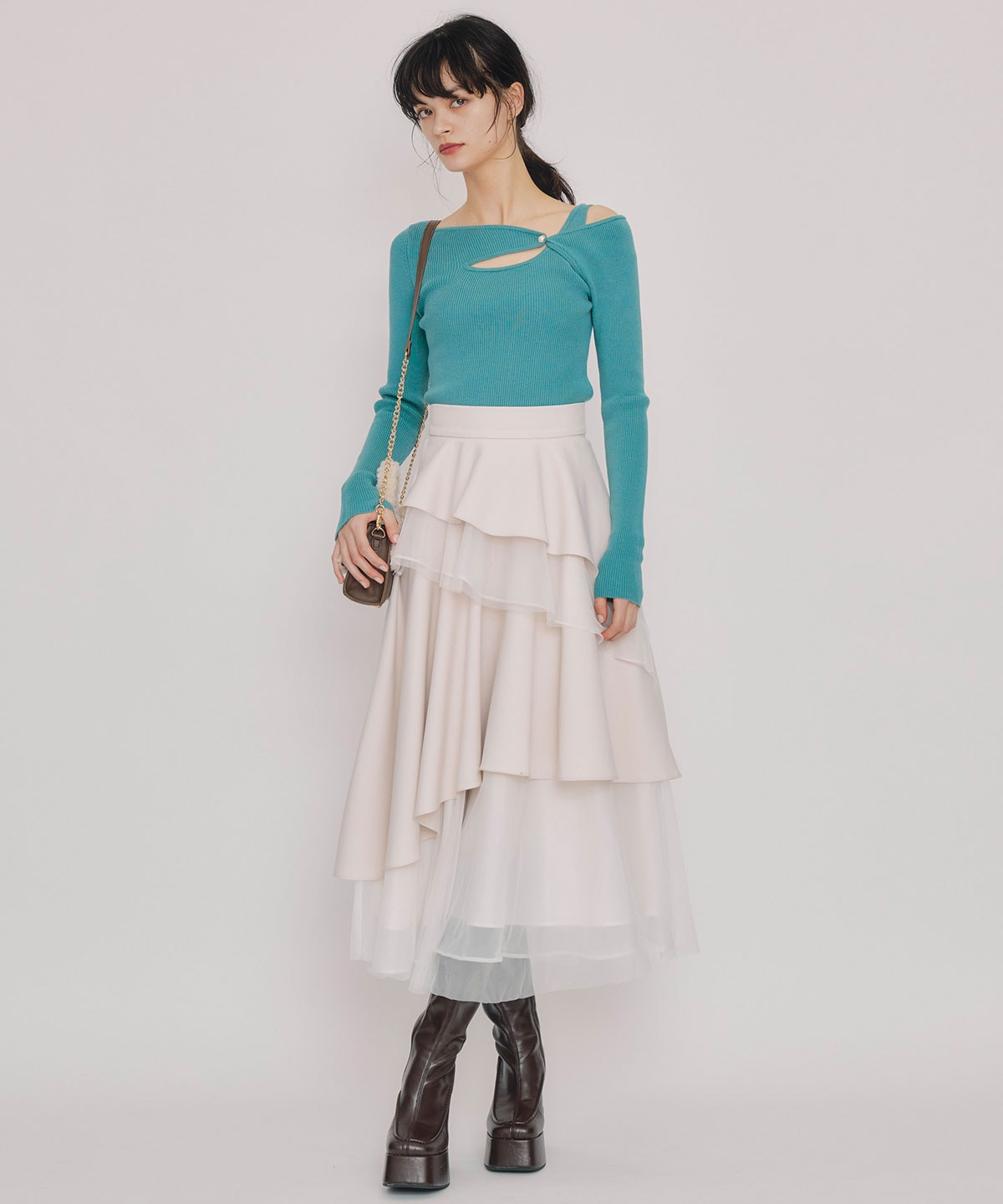 アシンメトリーレイヤードライクニットプルオーバー