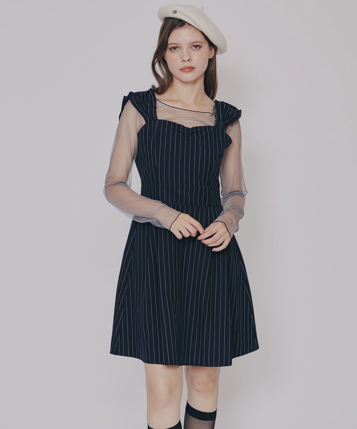 バイカラーメロウチュールトップス×ベアトップ