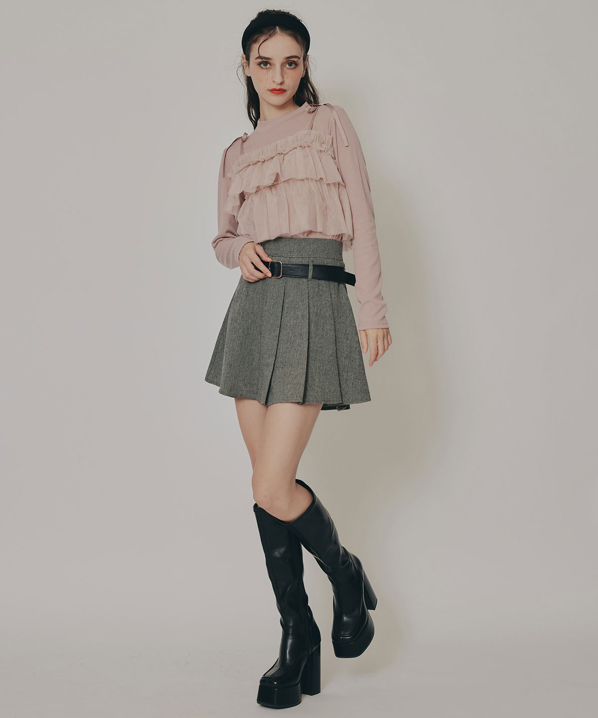 リボンチュールフリルビスチェニットトップス