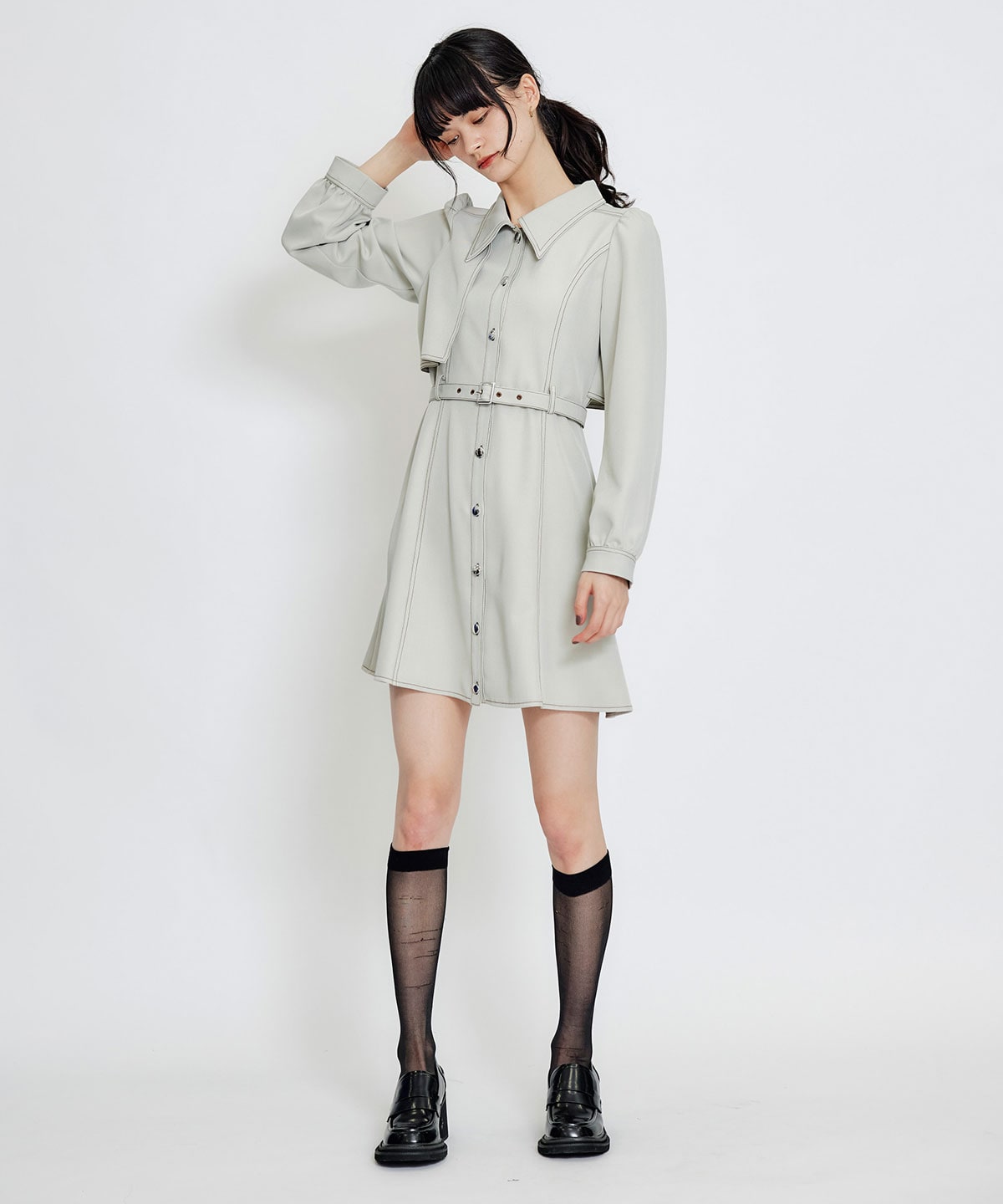 レザーライクチャンキーヒールローファー