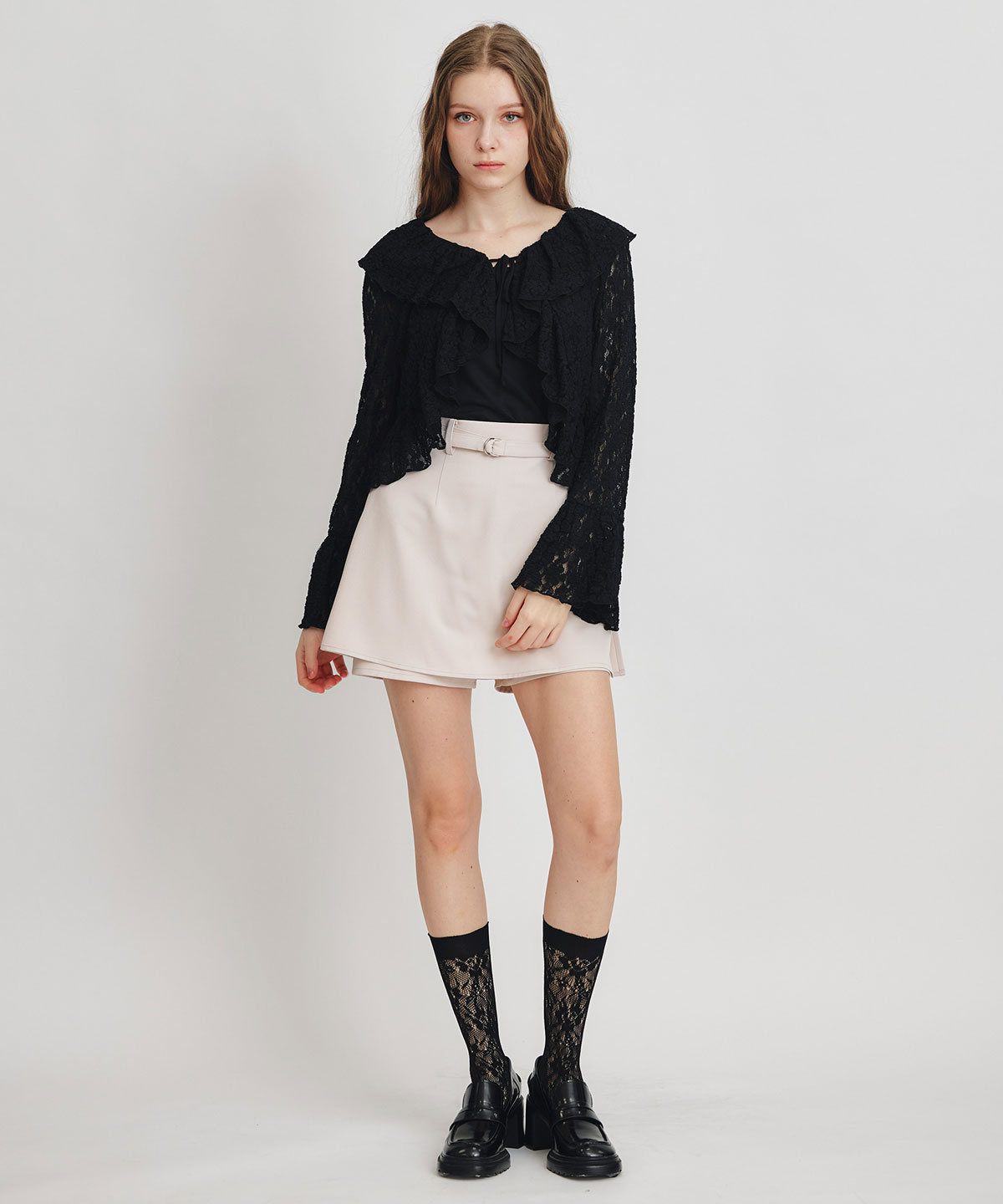 レースフリルカラーショートカーディガン