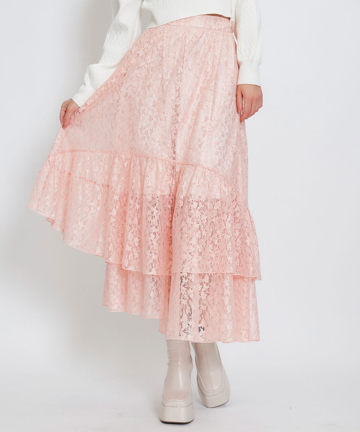スリットレースフレアロングスカート