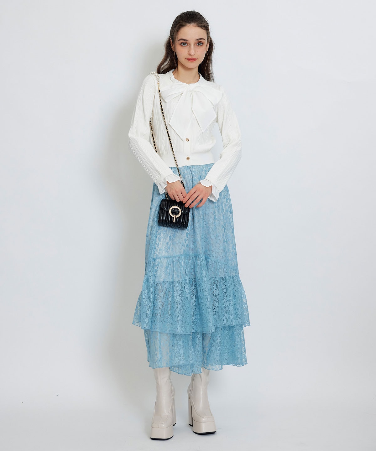 スリットレースフレアロングスカート