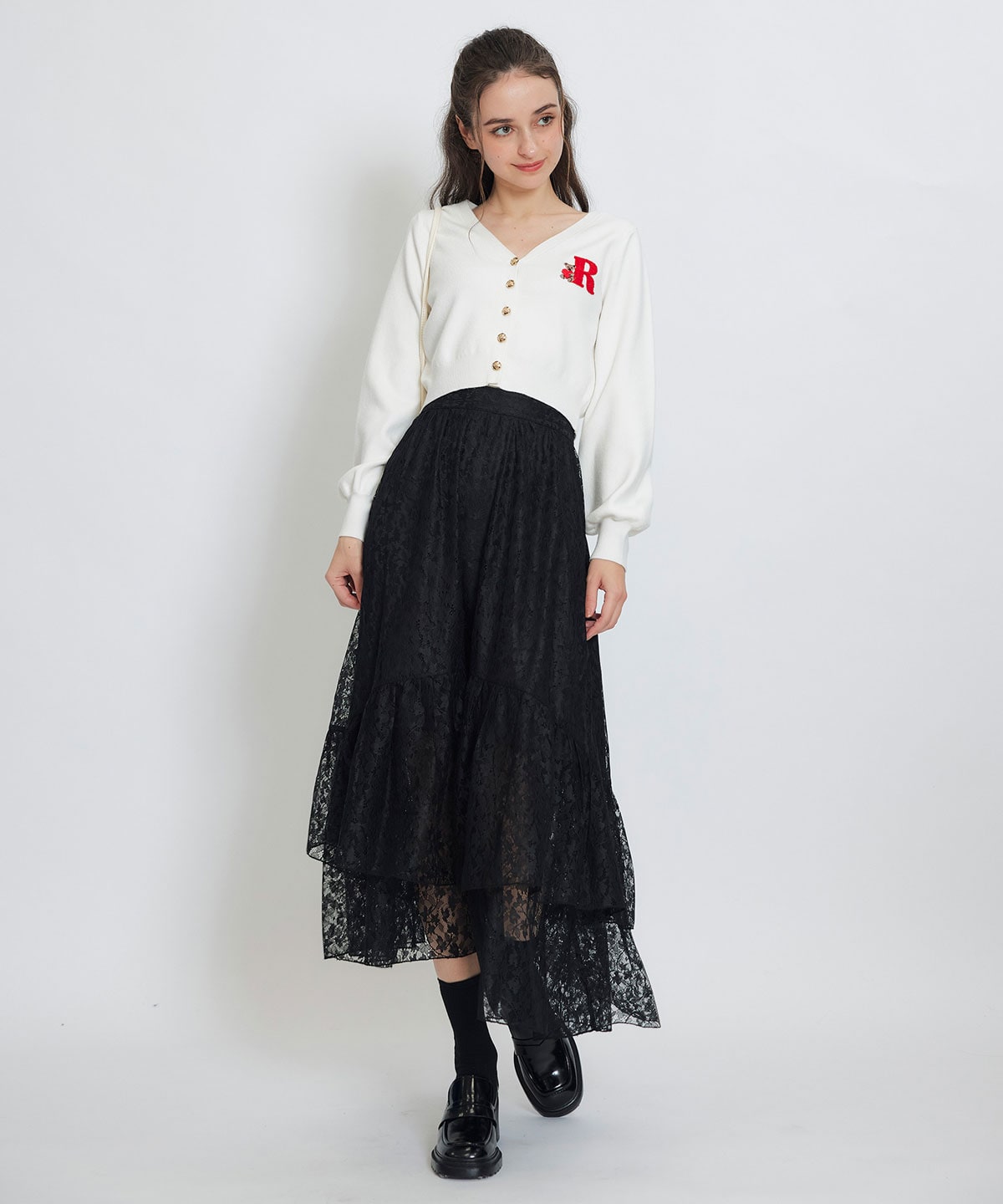 スリットレースフレアロングスカート