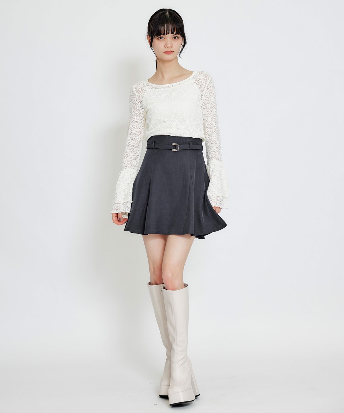 【セットアップ可能】ベルトチューリップミニスカート