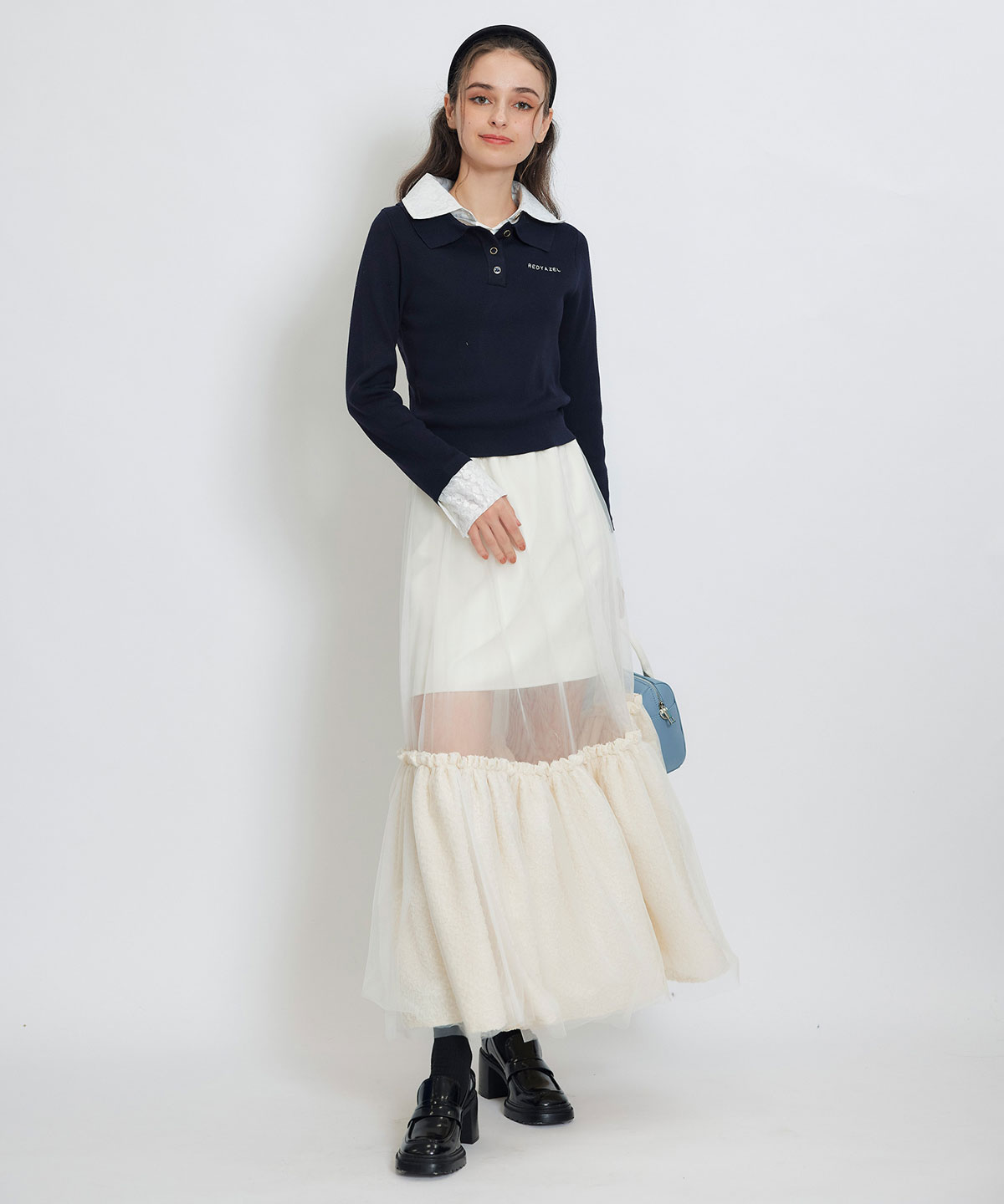 ボリュームシアーチュールフレアロングスカート