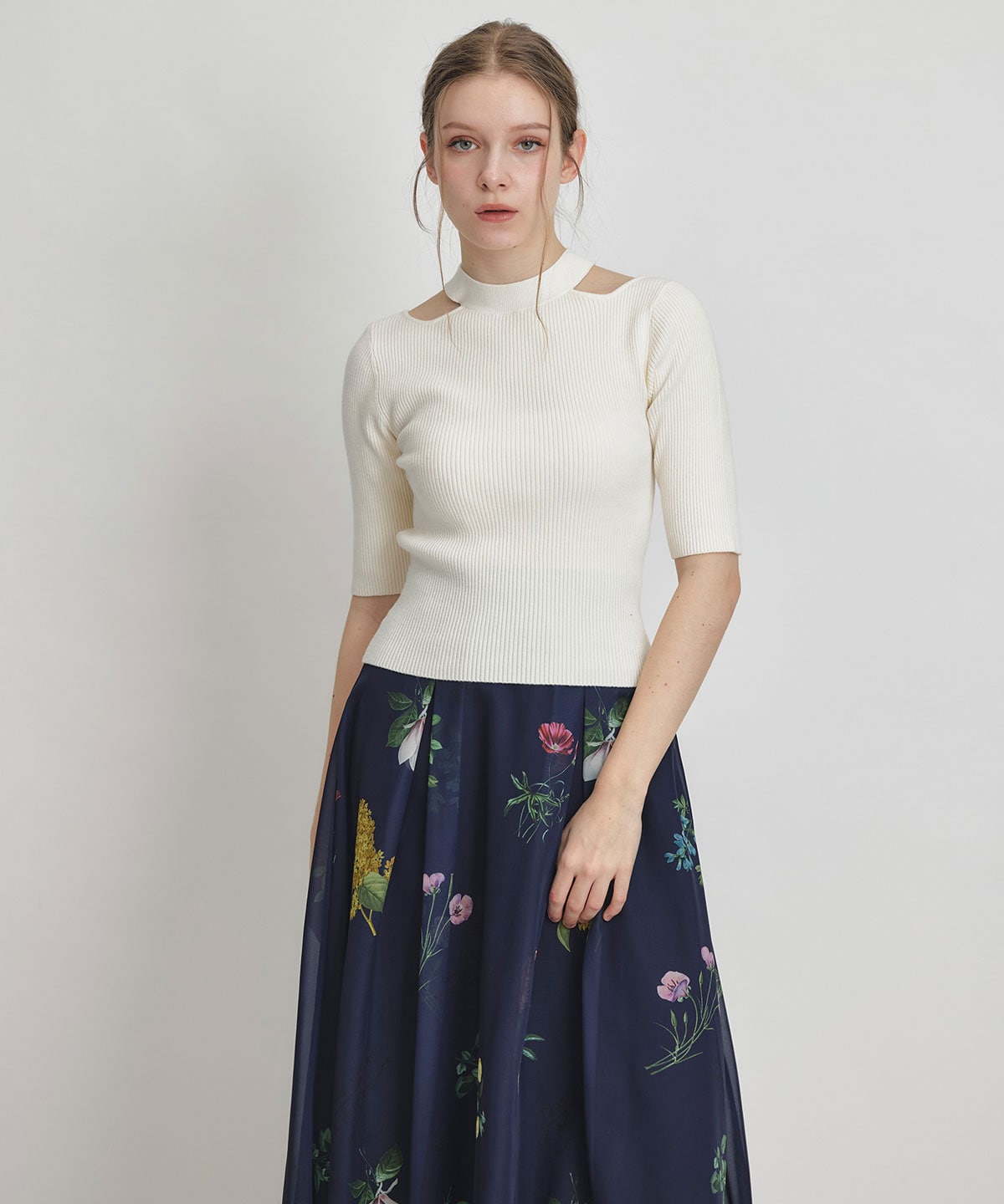 【Sheer Flower Series】シアーフラワータックフレアロングスカート