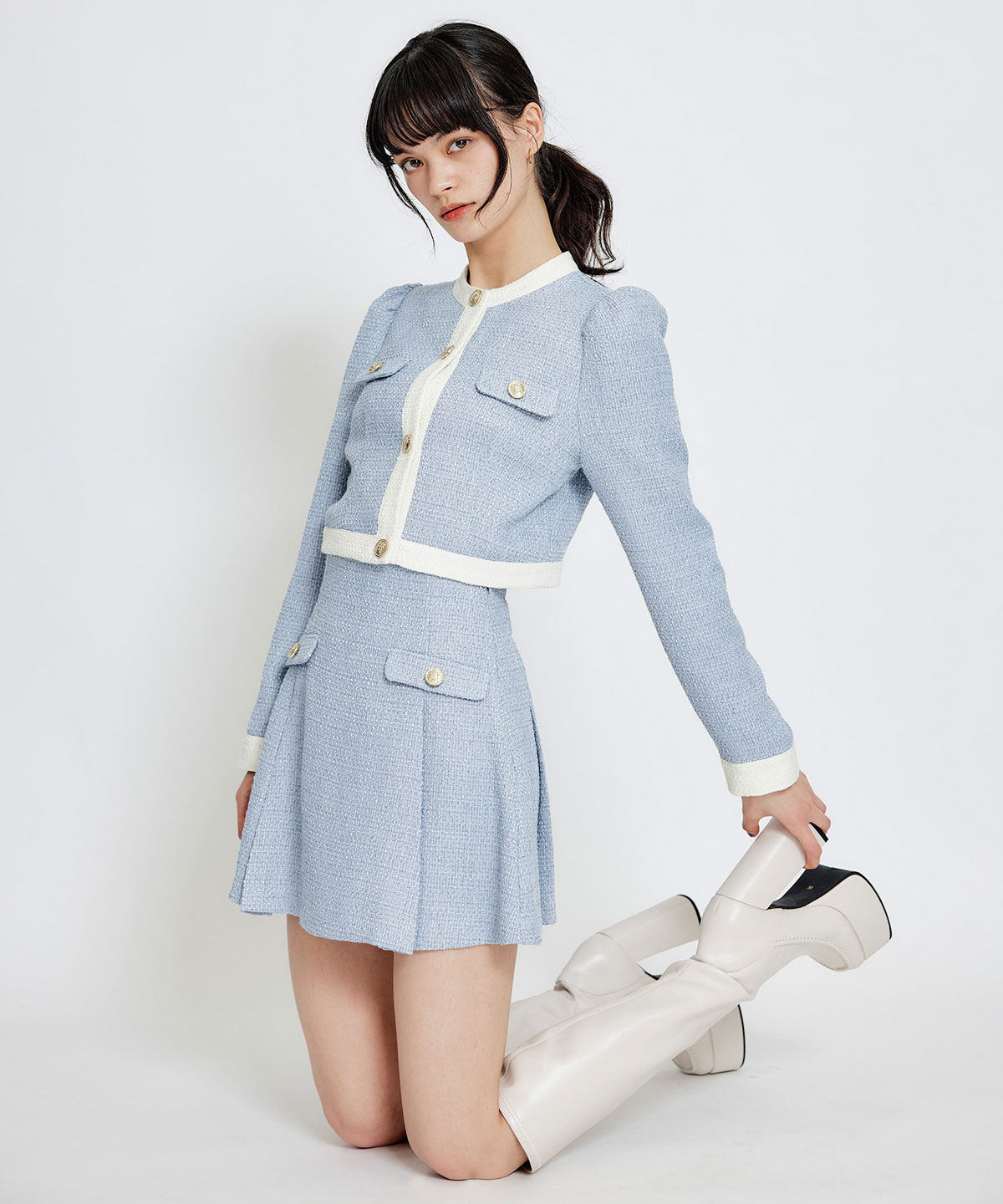 【セットアップ可能】スプリングツイードフリルミニスカート