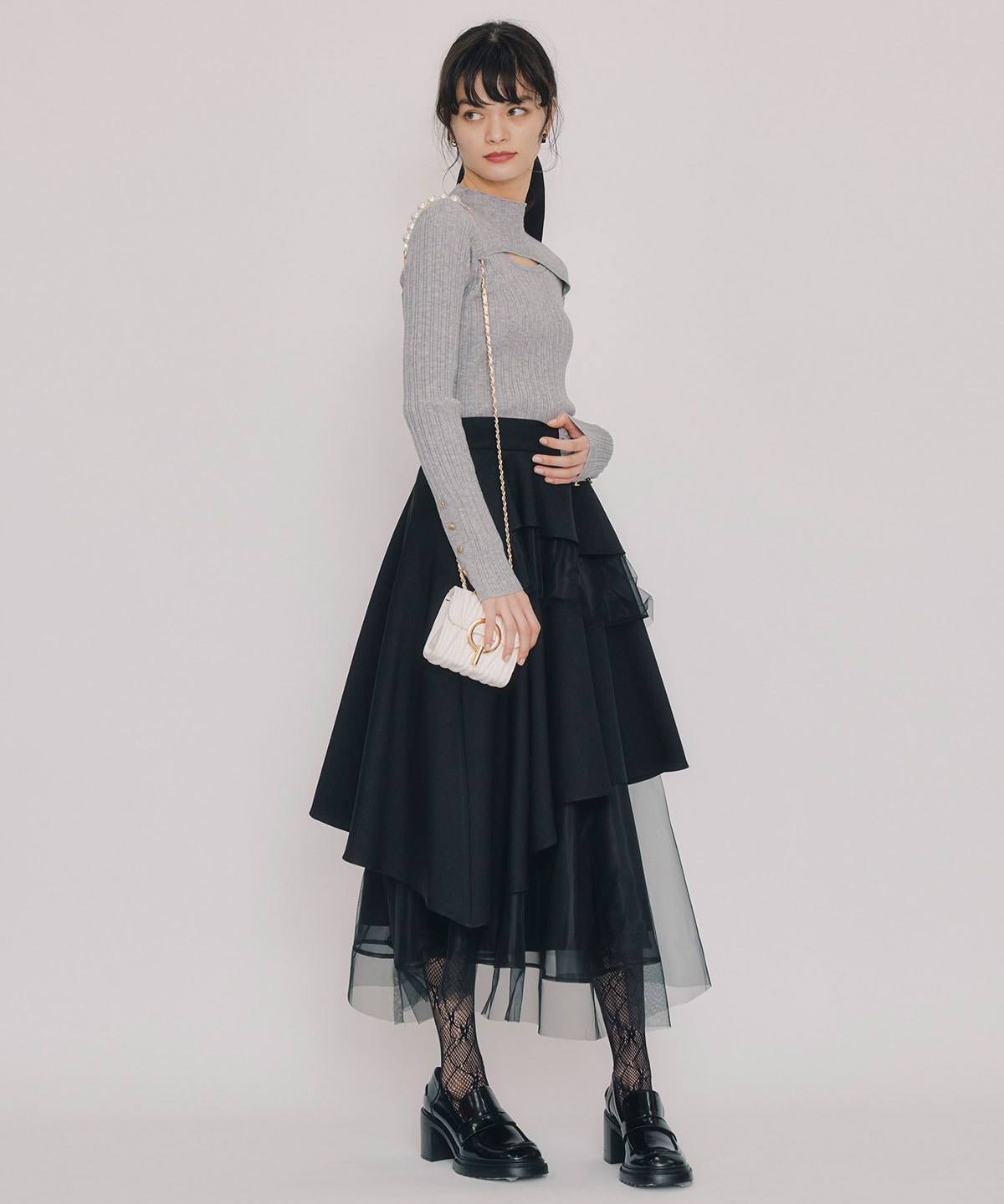 シアーMIXティアードロングスカート