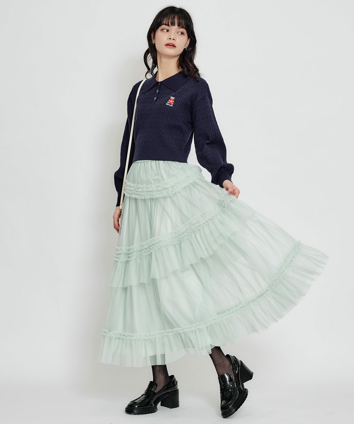 ソフトチュールフリルロングスカート