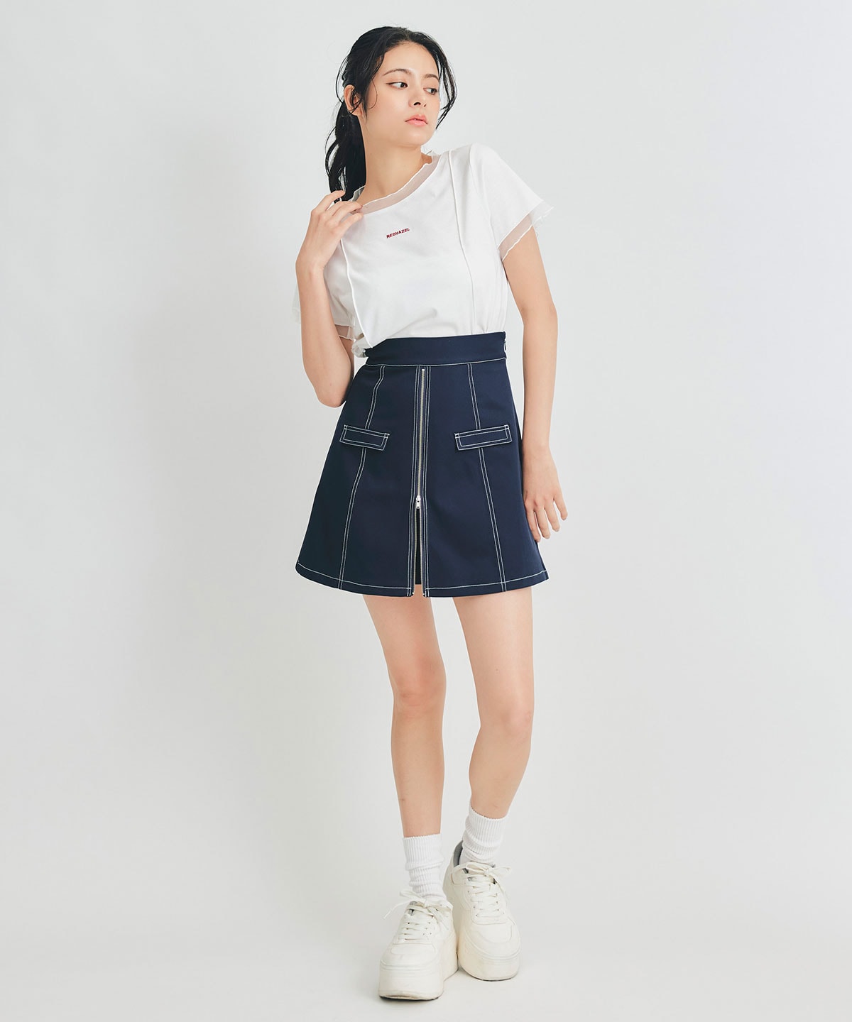 ZIPレイヤードデザインミニスカート
