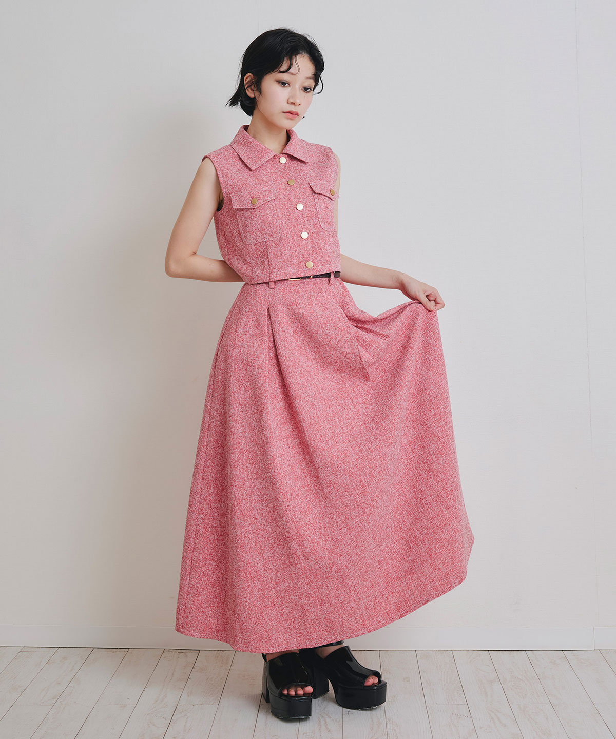 サマーツイードベスト×ロングフレアスカート