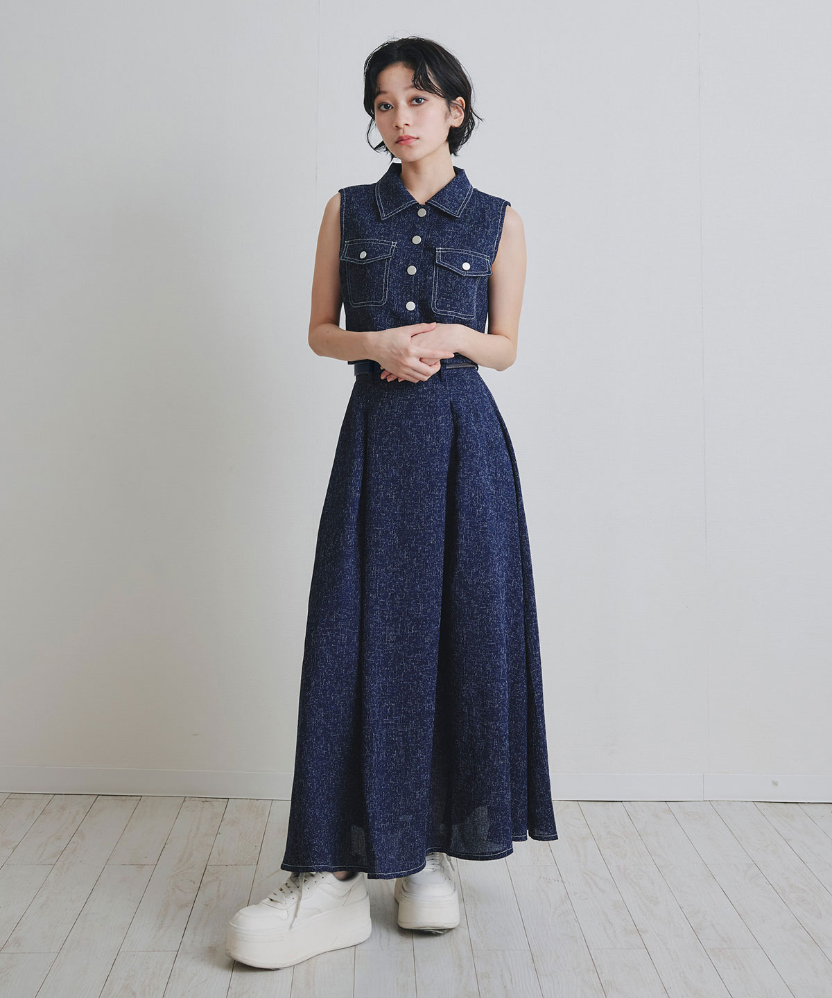 サマーツイードベスト×ロングフレアスカート