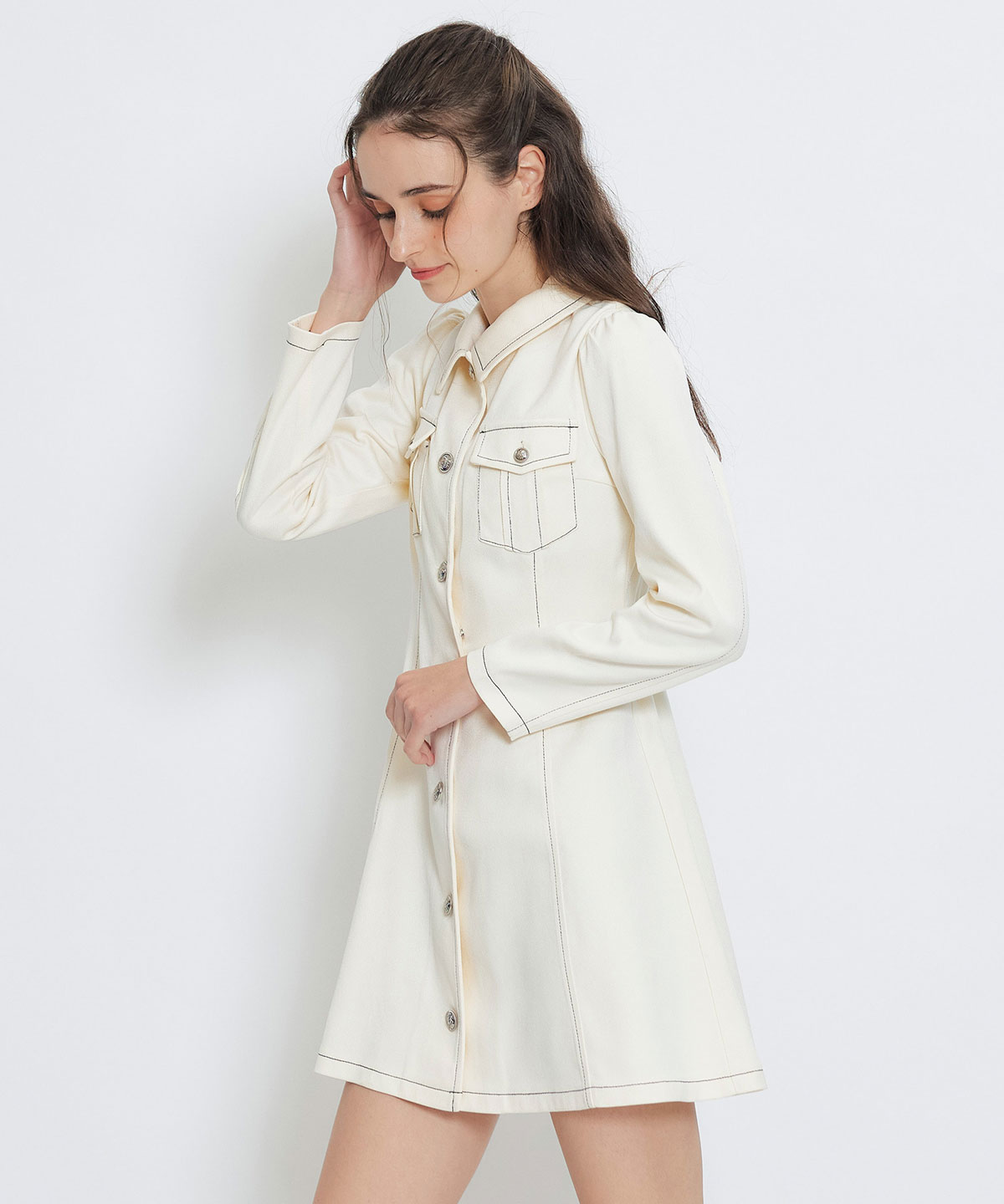 デニムステッチミニシャツワンピース