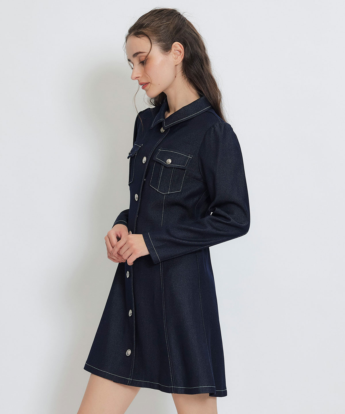 デニムステッチミニシャツワンピース