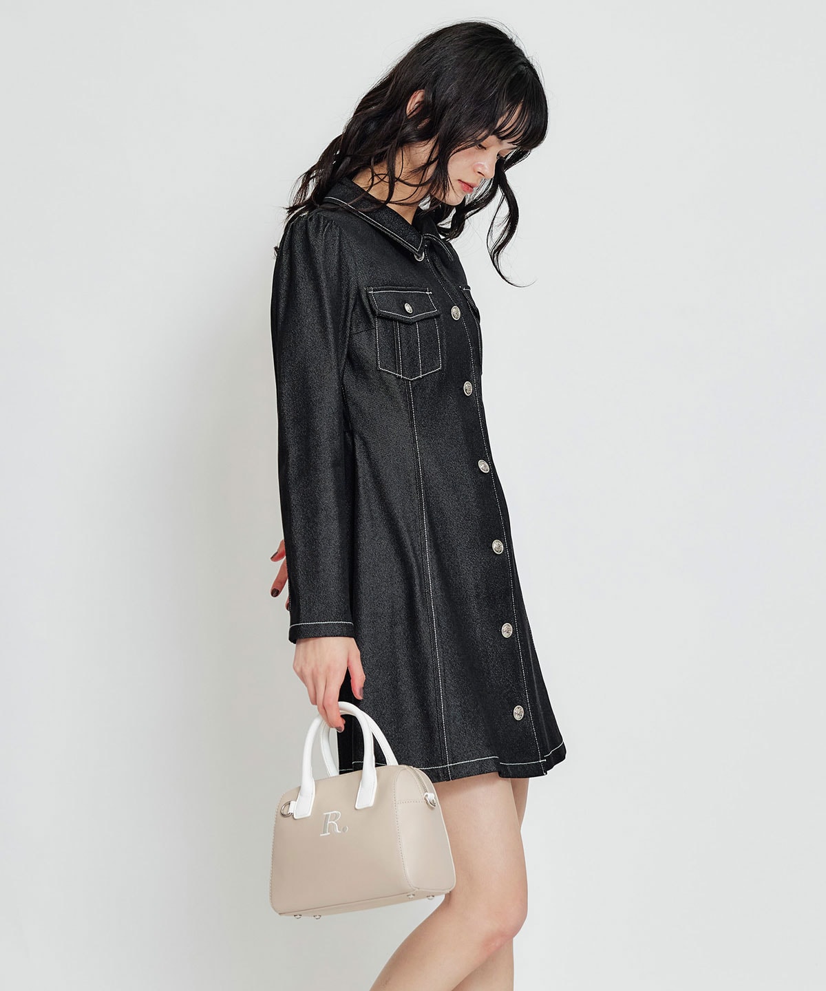 デニムステッチミニシャツワンピース